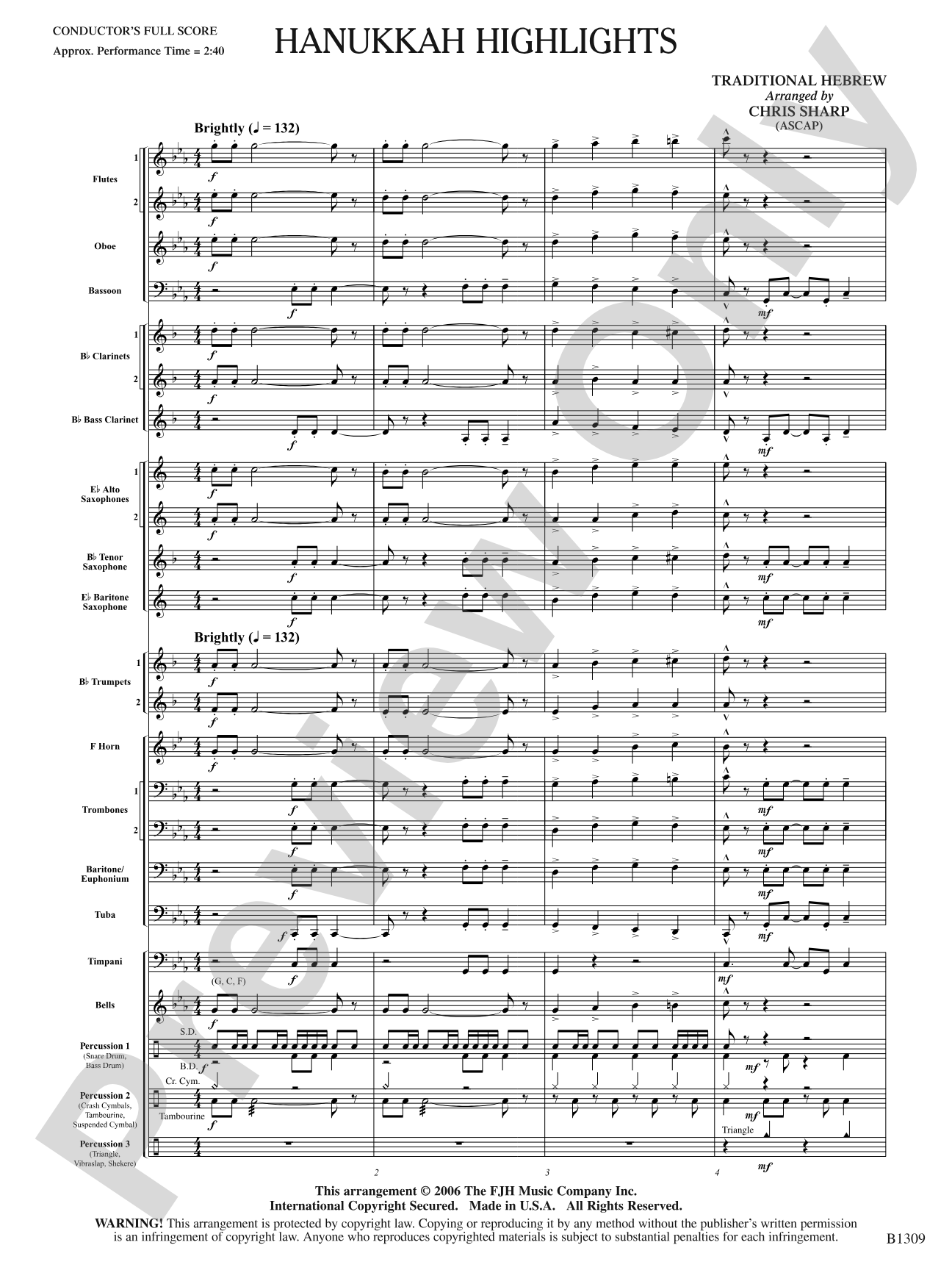Hanukkah Highlights: Concert Band Conductor Score & Parts
