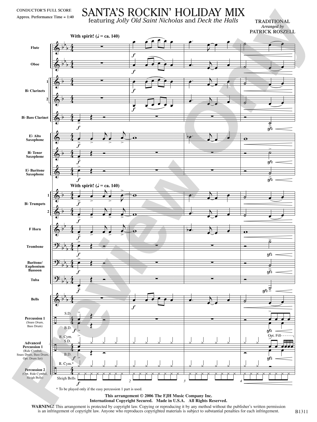 Santa's Rockin' Holiday Mix (featuring Jolly Old Saint Nicholas and Deck the Halls): Concert Band Conductor Score & Parts