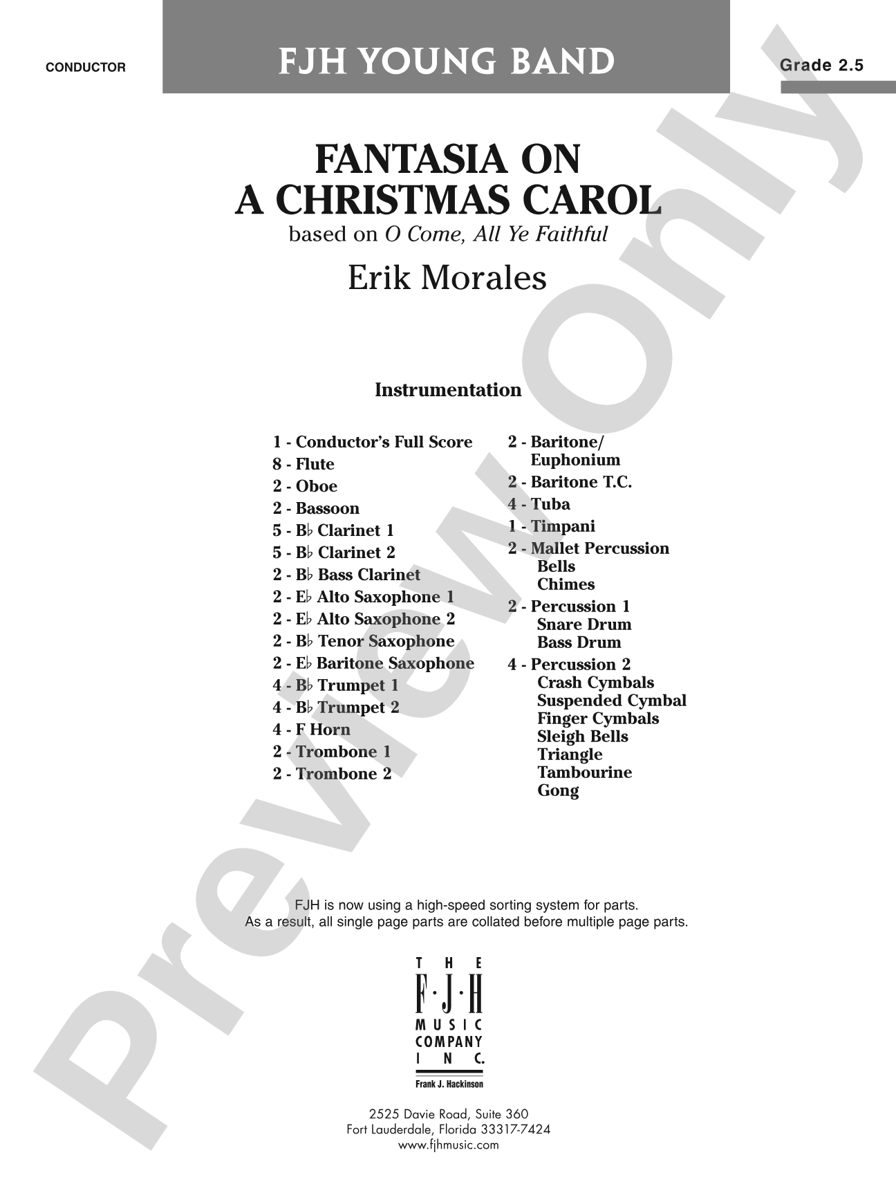 Fantasia on a Christmas Carol (based on O Come, All Ye Faithful): Concert Band Conductor Score & Parts