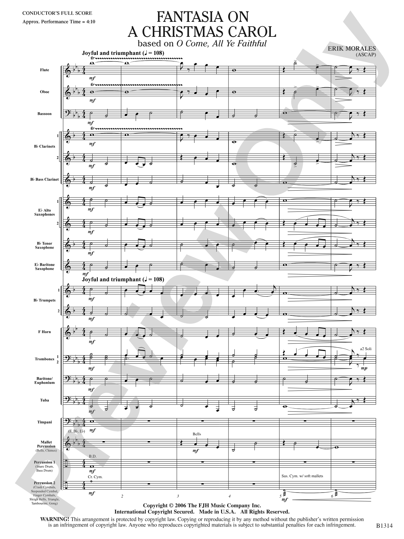 Fantasia on a Christmas Carol (based on O Come, All Ye Faithful): Concert Band Conductor Score & Parts