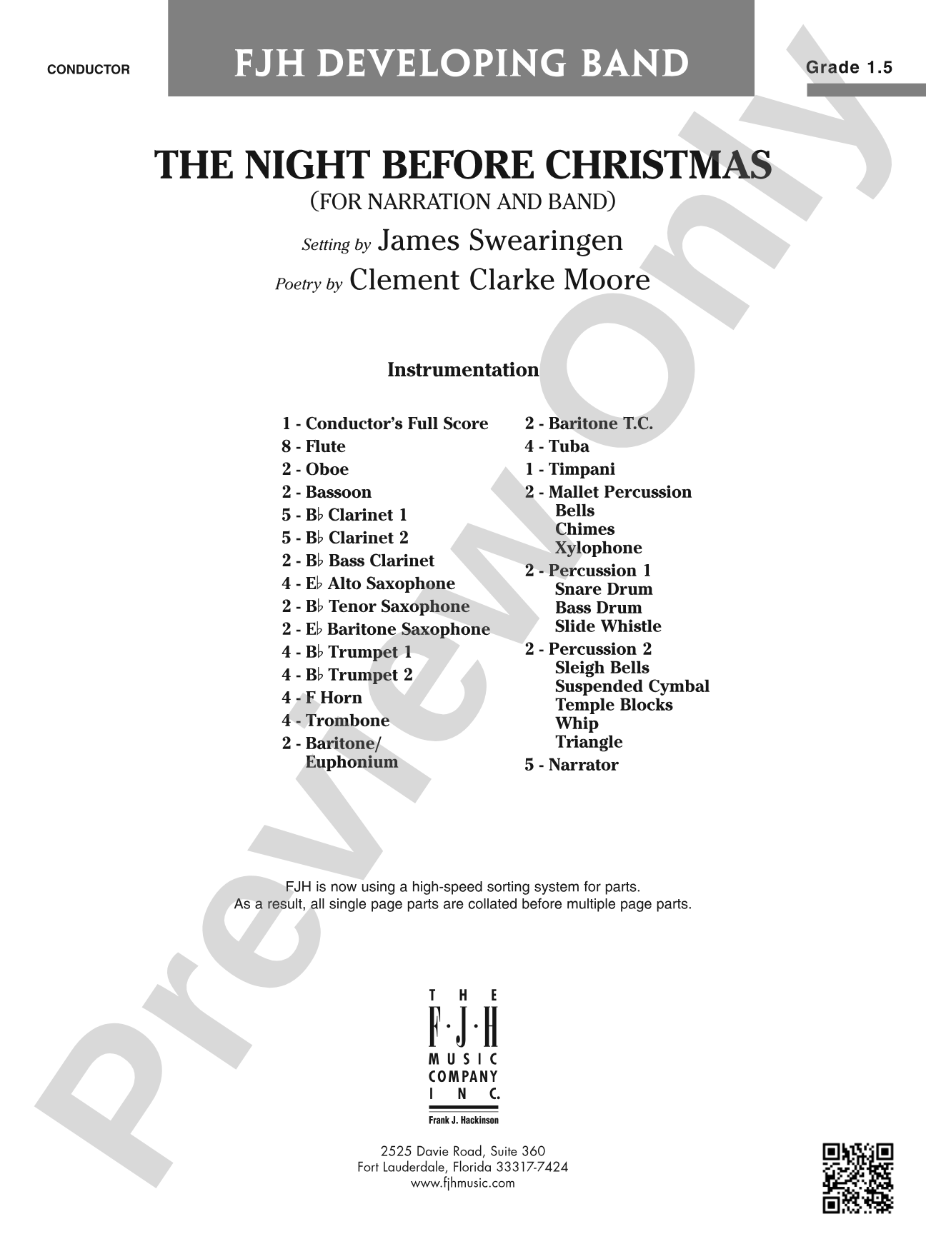 The Night Before Christmas (for Narration and Band): Concert Band Conductor Score & Parts
