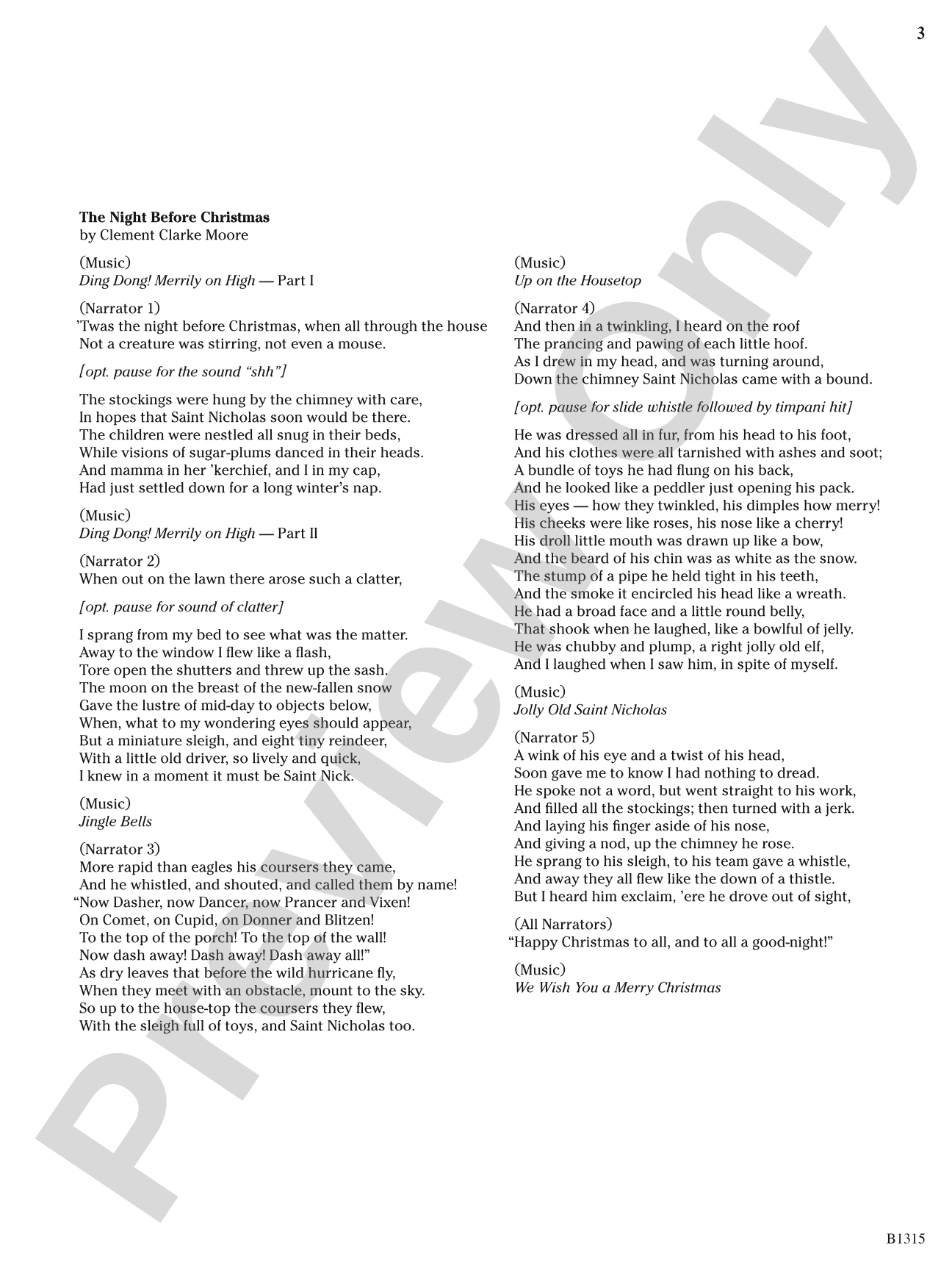 The Night Before Christmas (for Narration and Band): Concert Band Conductor Score & Parts