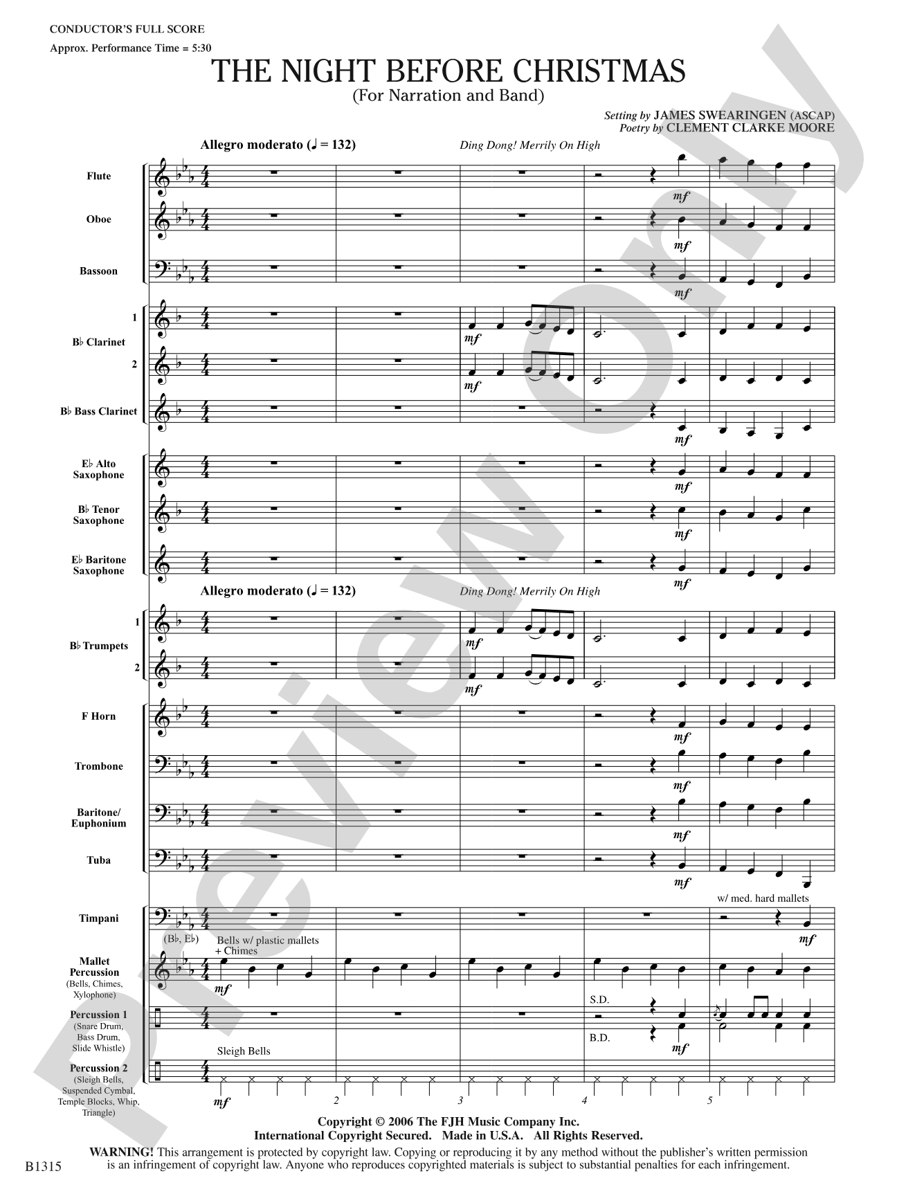 The Night Before Christmas (for Narration and Band): Concert Band Conductor Score & Parts