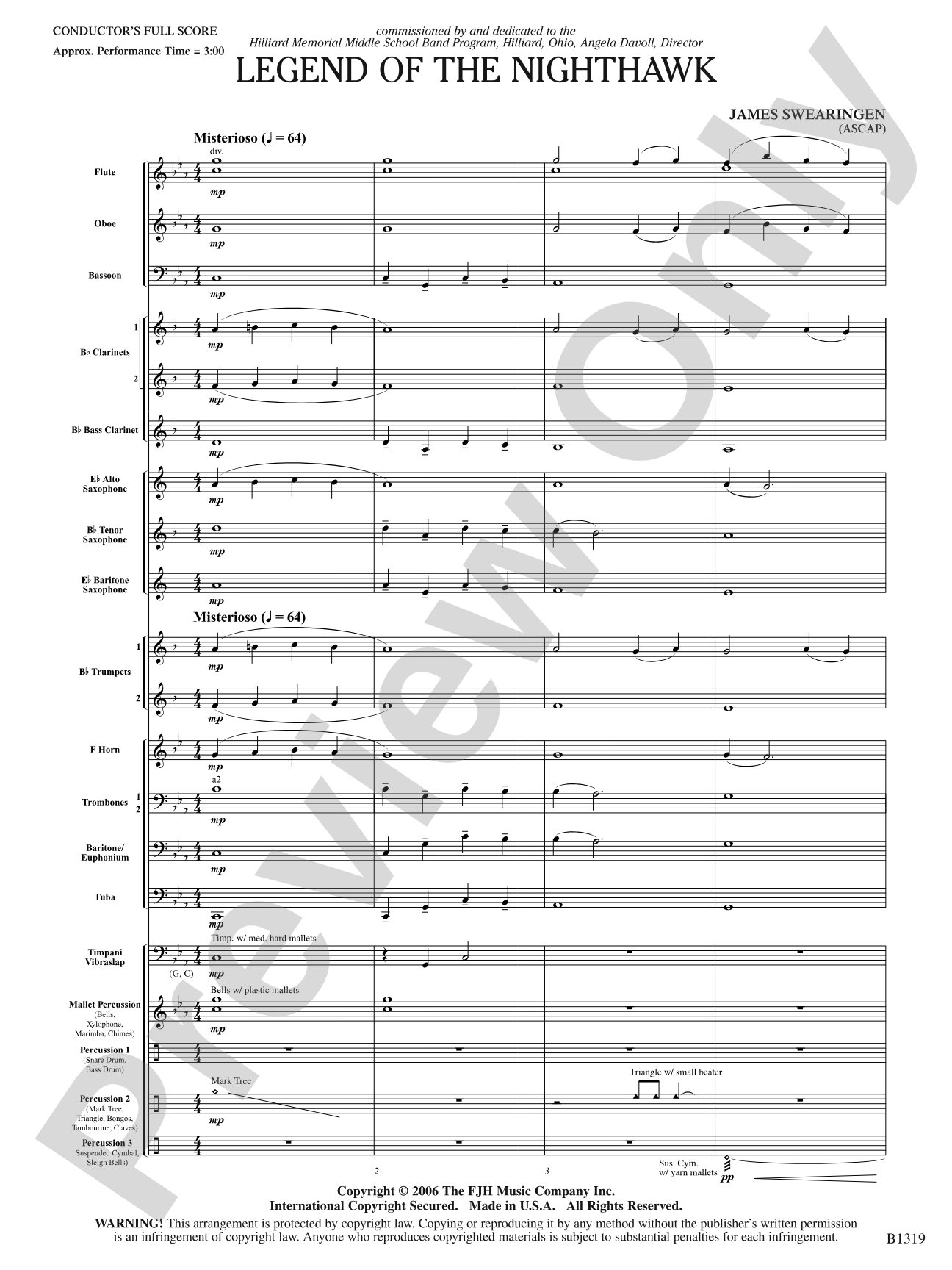 Legend of the Nighthawk: Concert Band Conductor Score & Parts