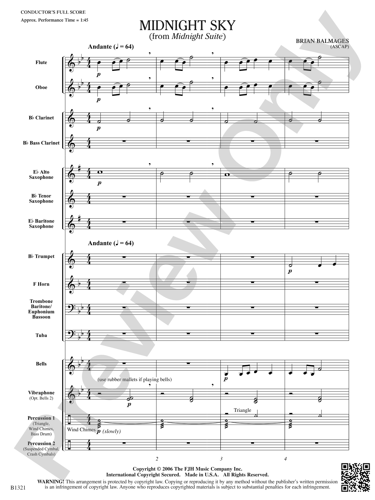Midnight Sky (from Midnight Suite): Concert Band Conductor Score & Parts