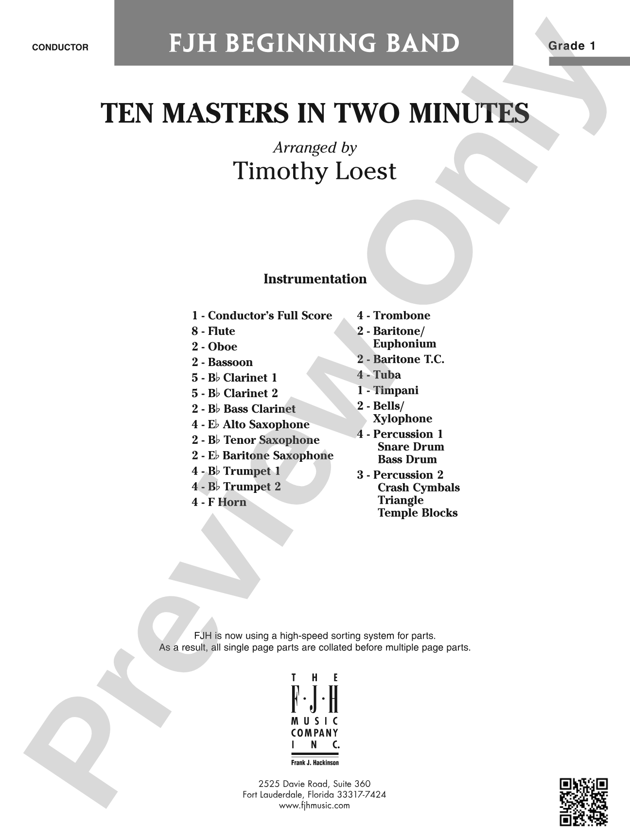 Ten Masters in Two Minutes: Concert Band Conductor Score & Parts