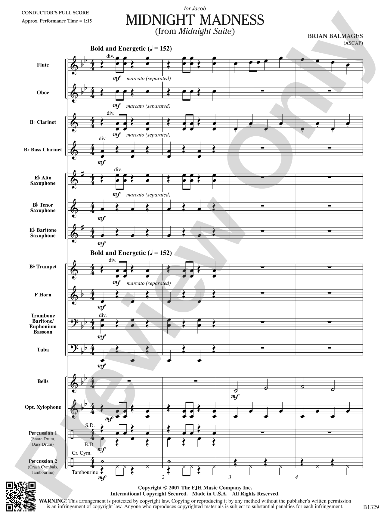 Midnight Madness (from Midnight Suite): Concert Band Conductor Score & Parts