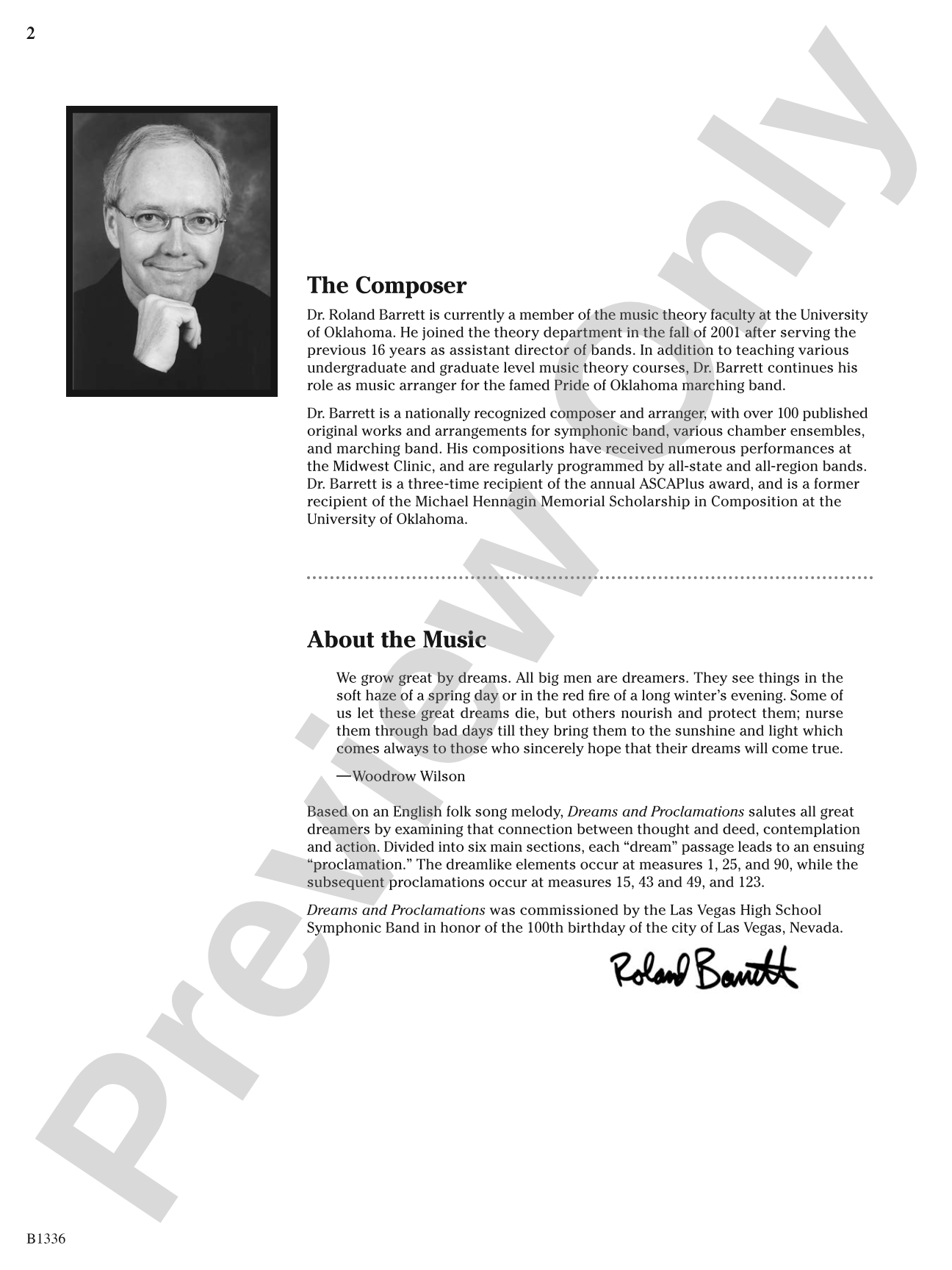 Dreams and Proclamations: Concert Band Conductor Score & Parts