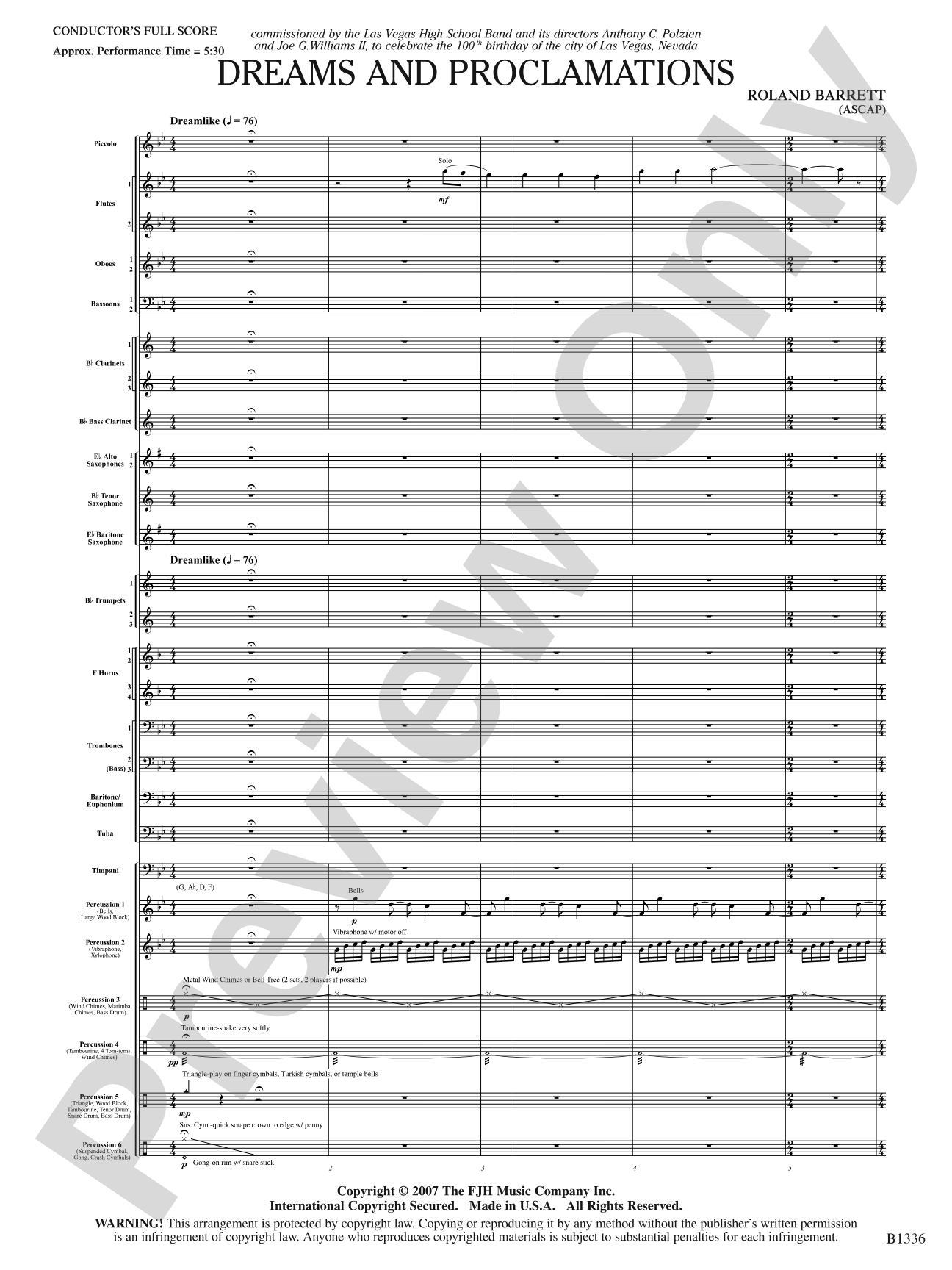 Dreams and Proclamations: Concert Band Conductor Score & Parts