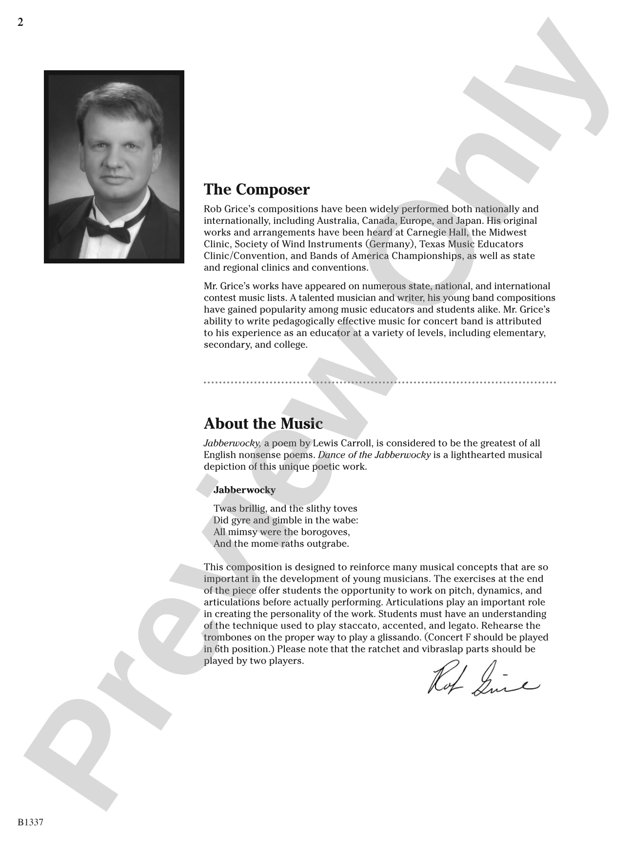 Dance of the Jabberwocky: Score