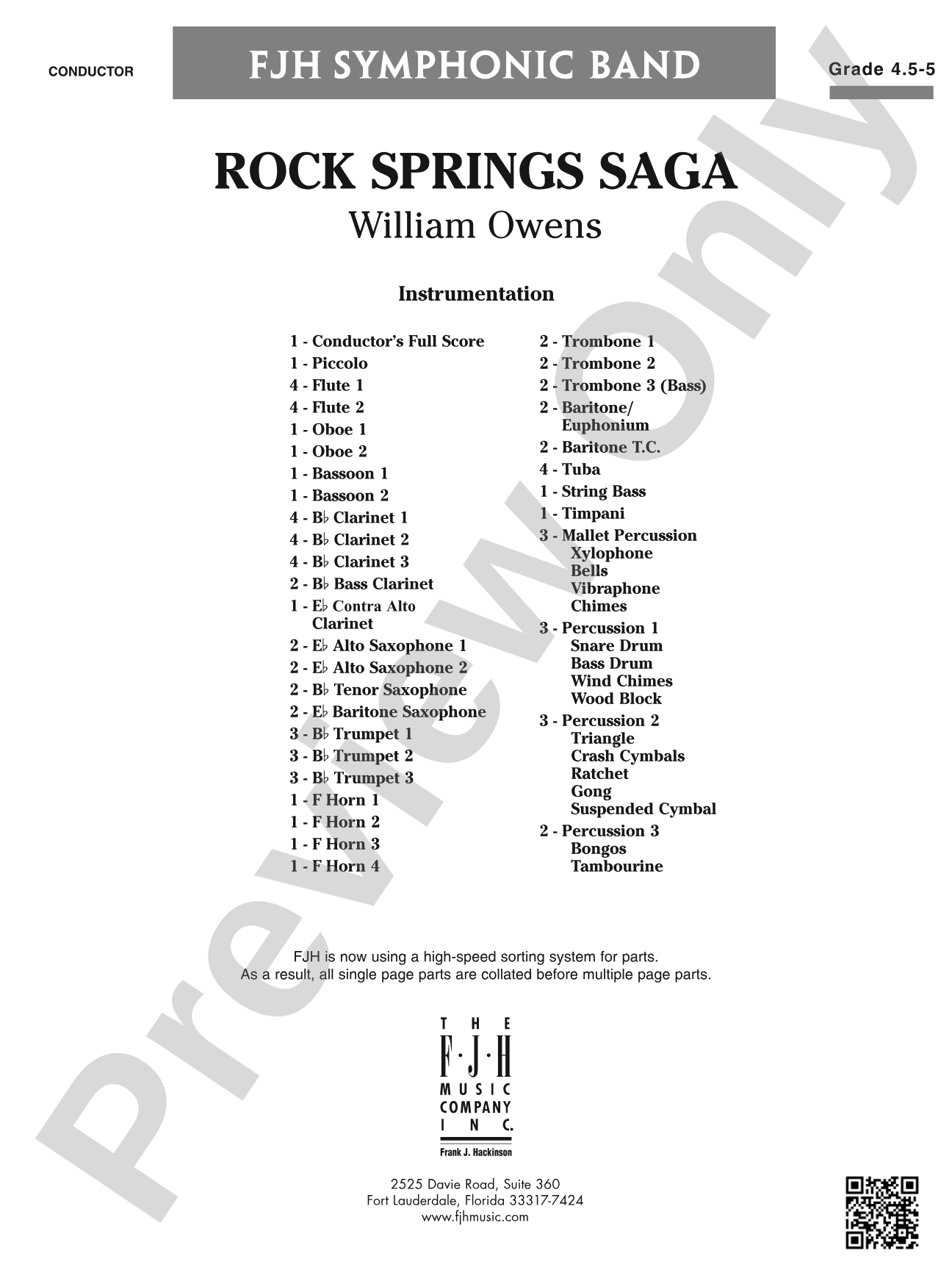Rock Springs Saga: Concert Band Conductor Score & Parts