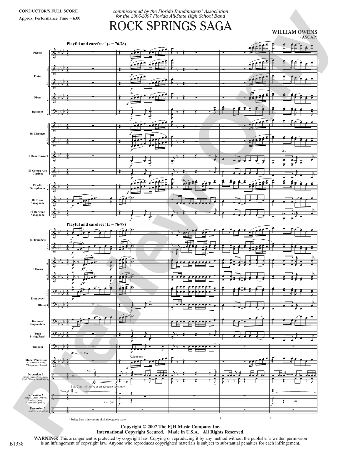 Rock Springs Saga: Concert Band Conductor Score & Parts