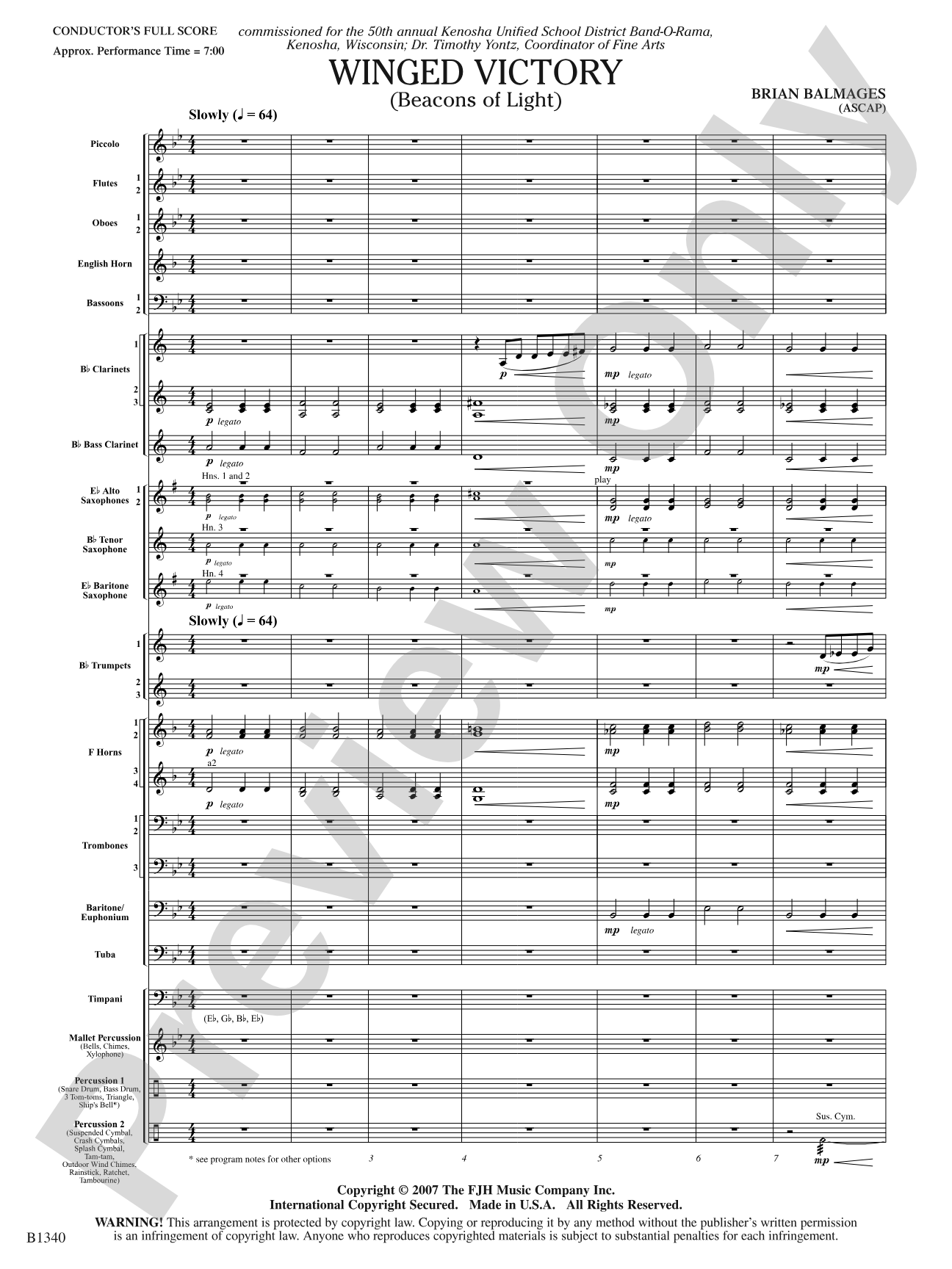 Winged Victory (Beacons of Light): Concert Band Conductor Score & Parts