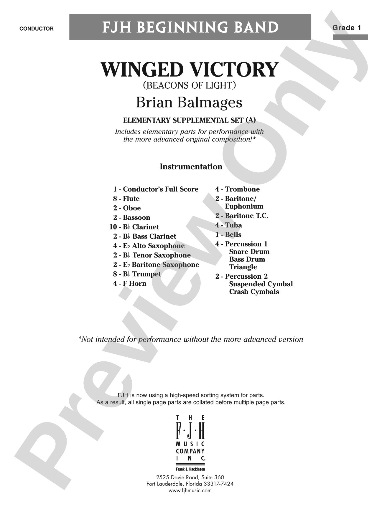 Winged Victory - Elementary Supplemental (A) (Beacons of Light): Concert Band Conductor Score & Parts