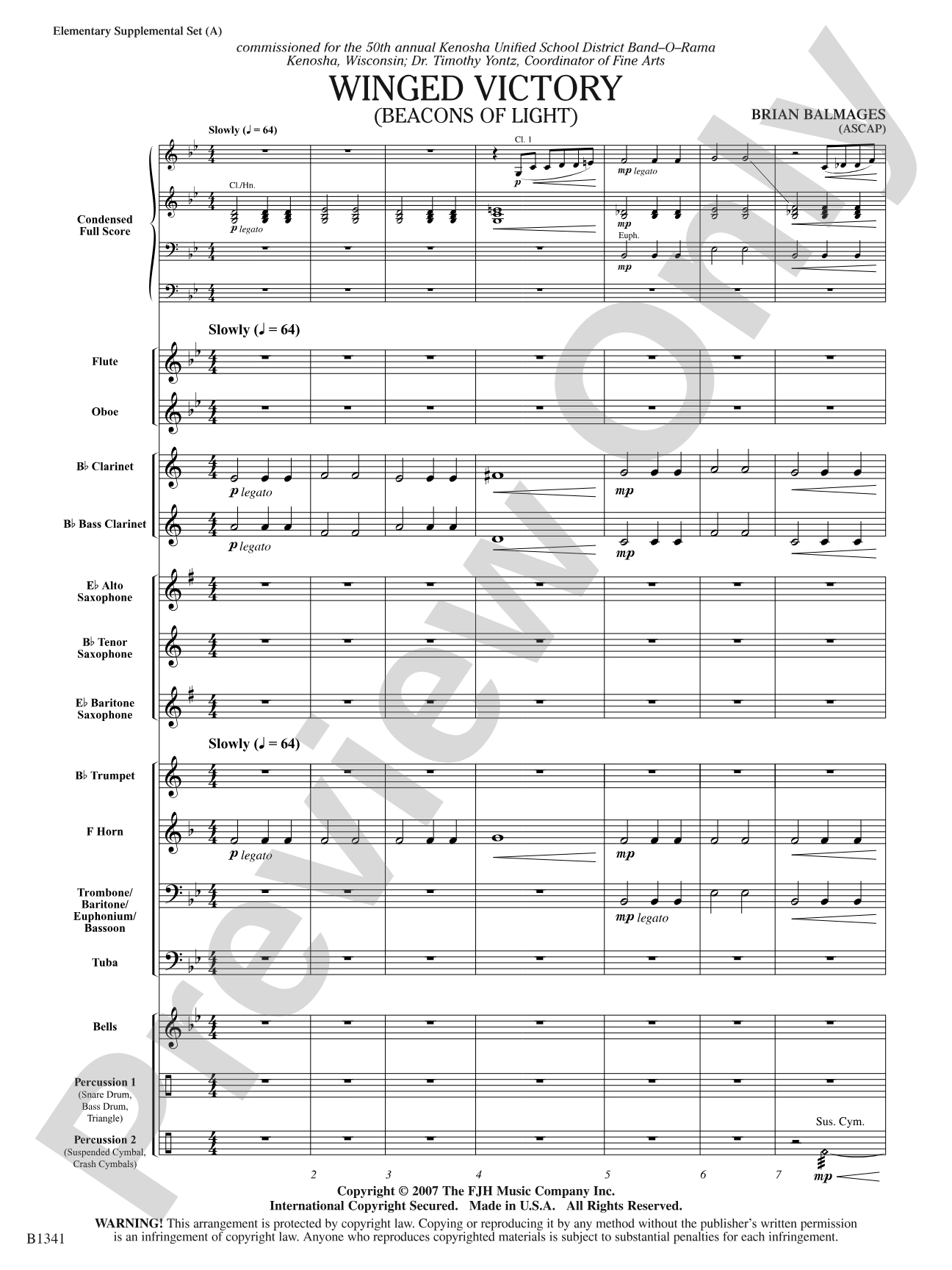 Winged Victory - Elementary Supplemental (A) (Beacons of Light): Concert Band Conductor Score & Parts
