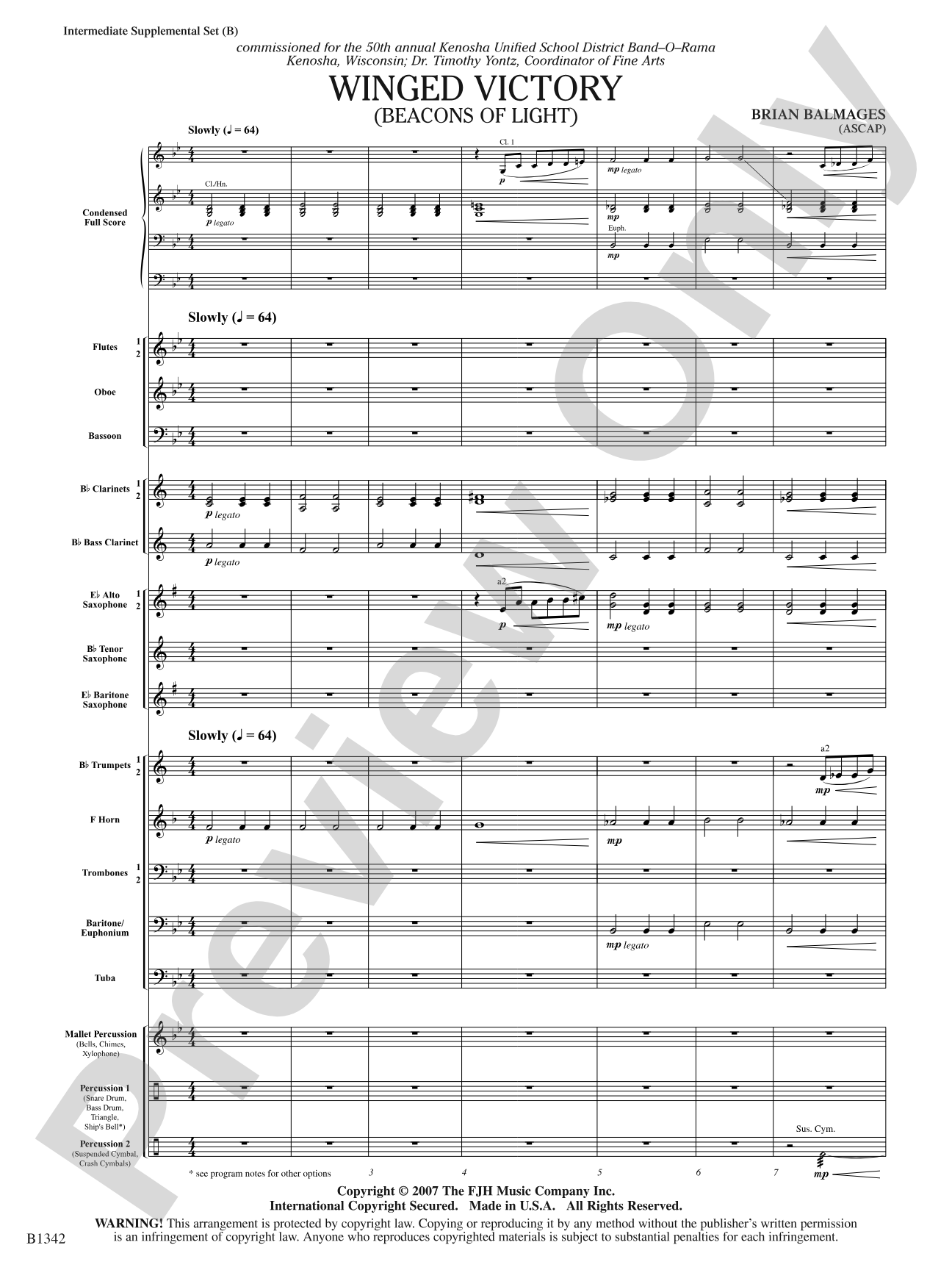 Winged Victory - Intermediate Supplemental Set (B) (Beacons of Light): Concert Band Conductor Score & Parts