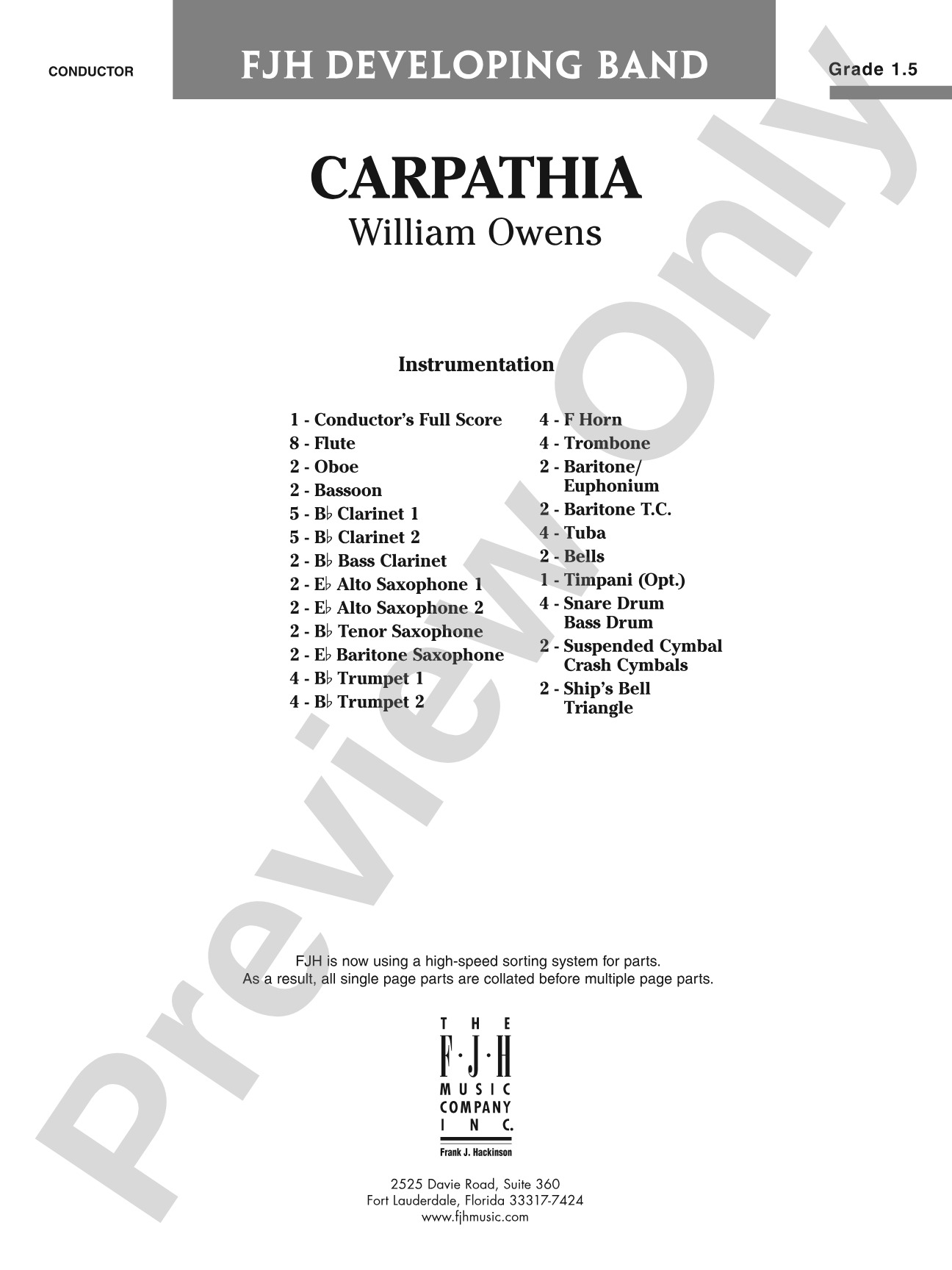Carpathia: Concert Band Conductor Score & Parts