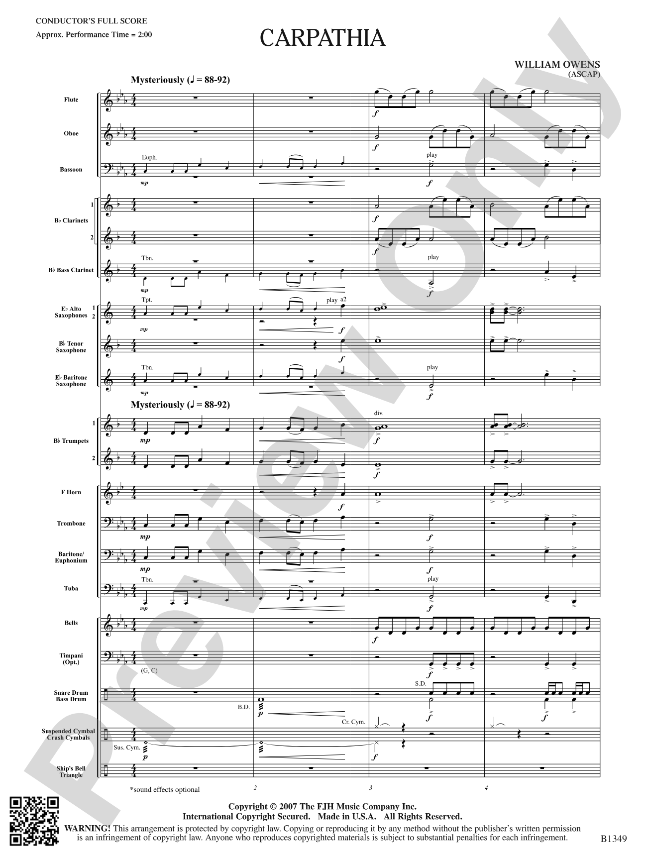 Carpathia: Concert Band Conductor Score & Parts
