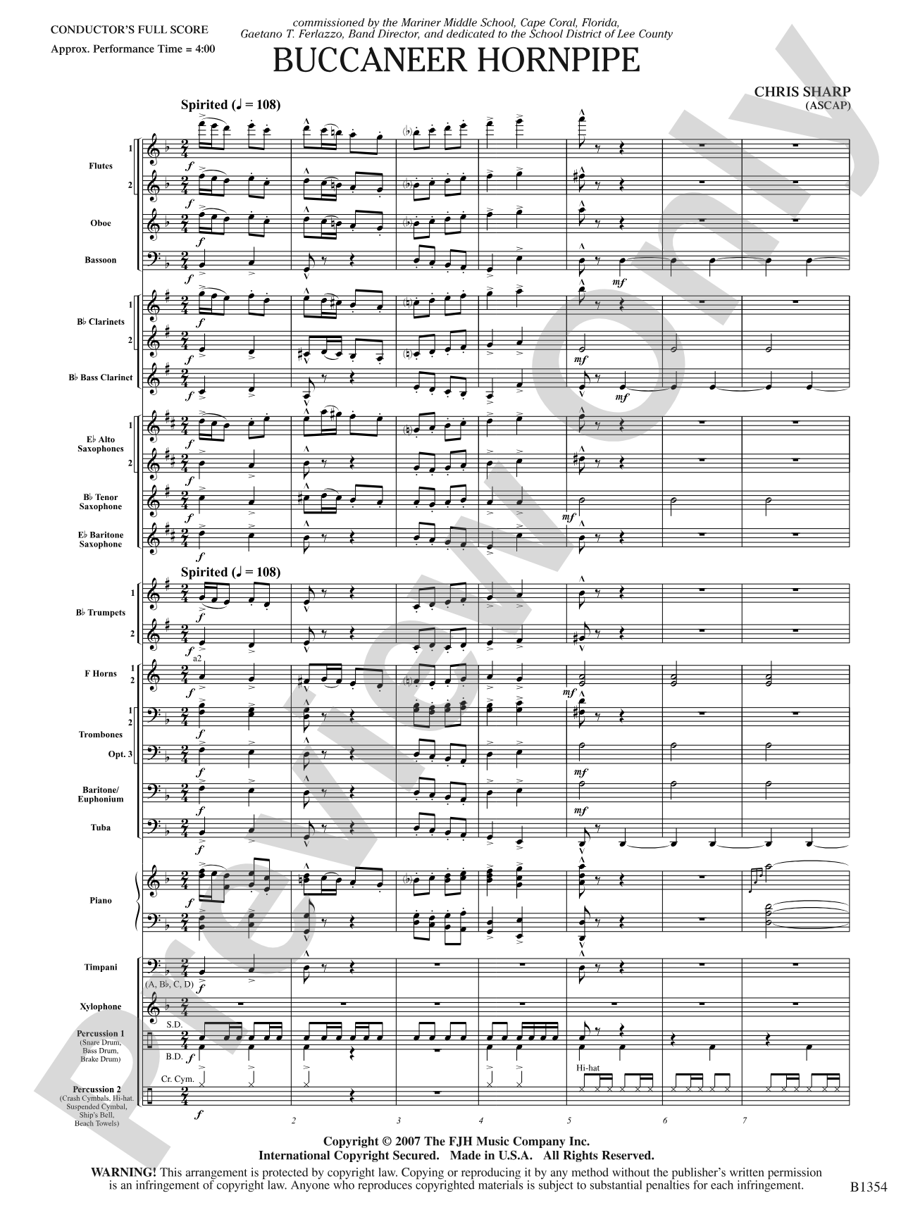 Buccaneer Hornpipe: Concert Band Conductor Score & Parts