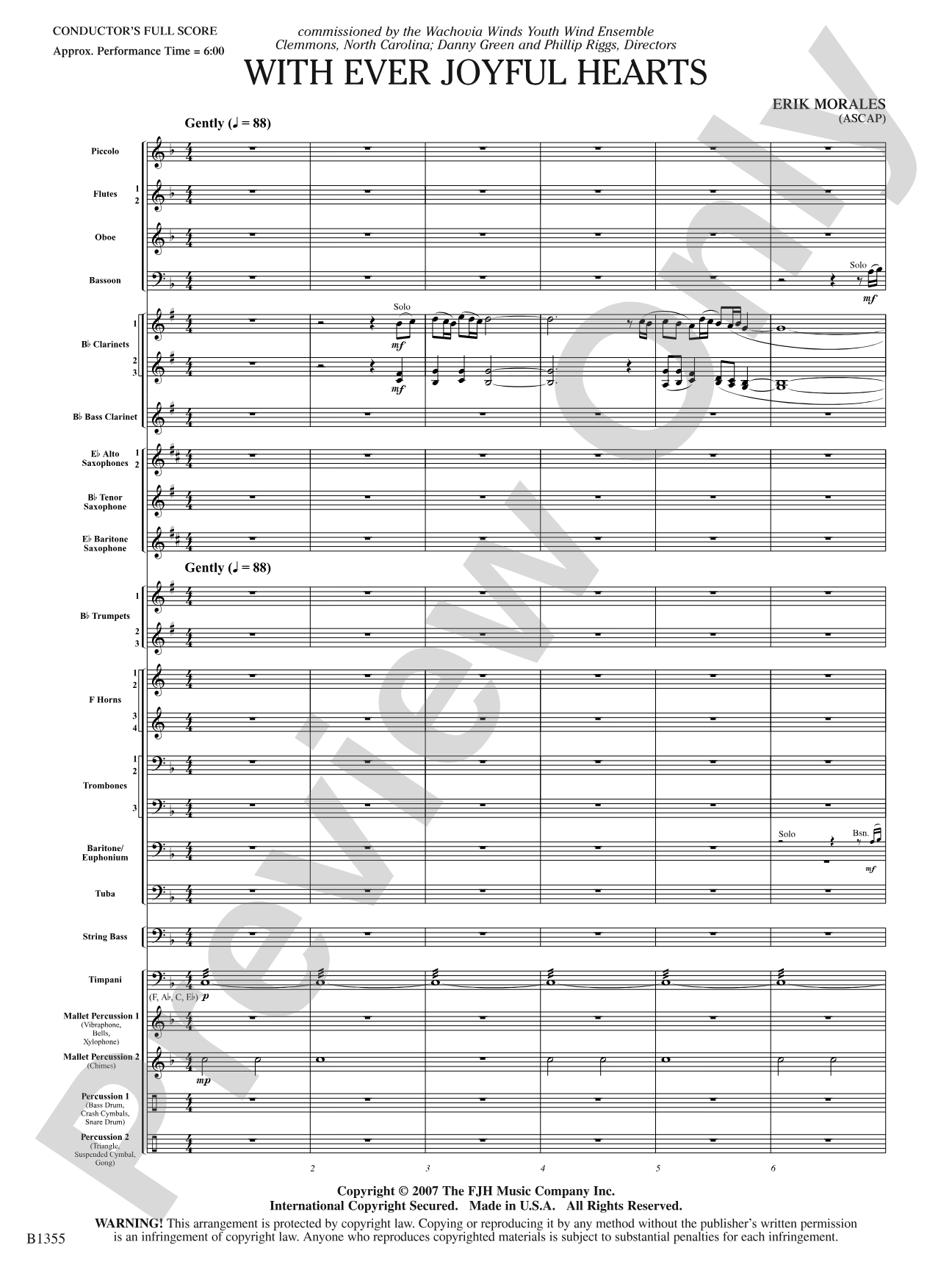 With Ever Joyful Hearts: Concert Band Conductor Score & Parts