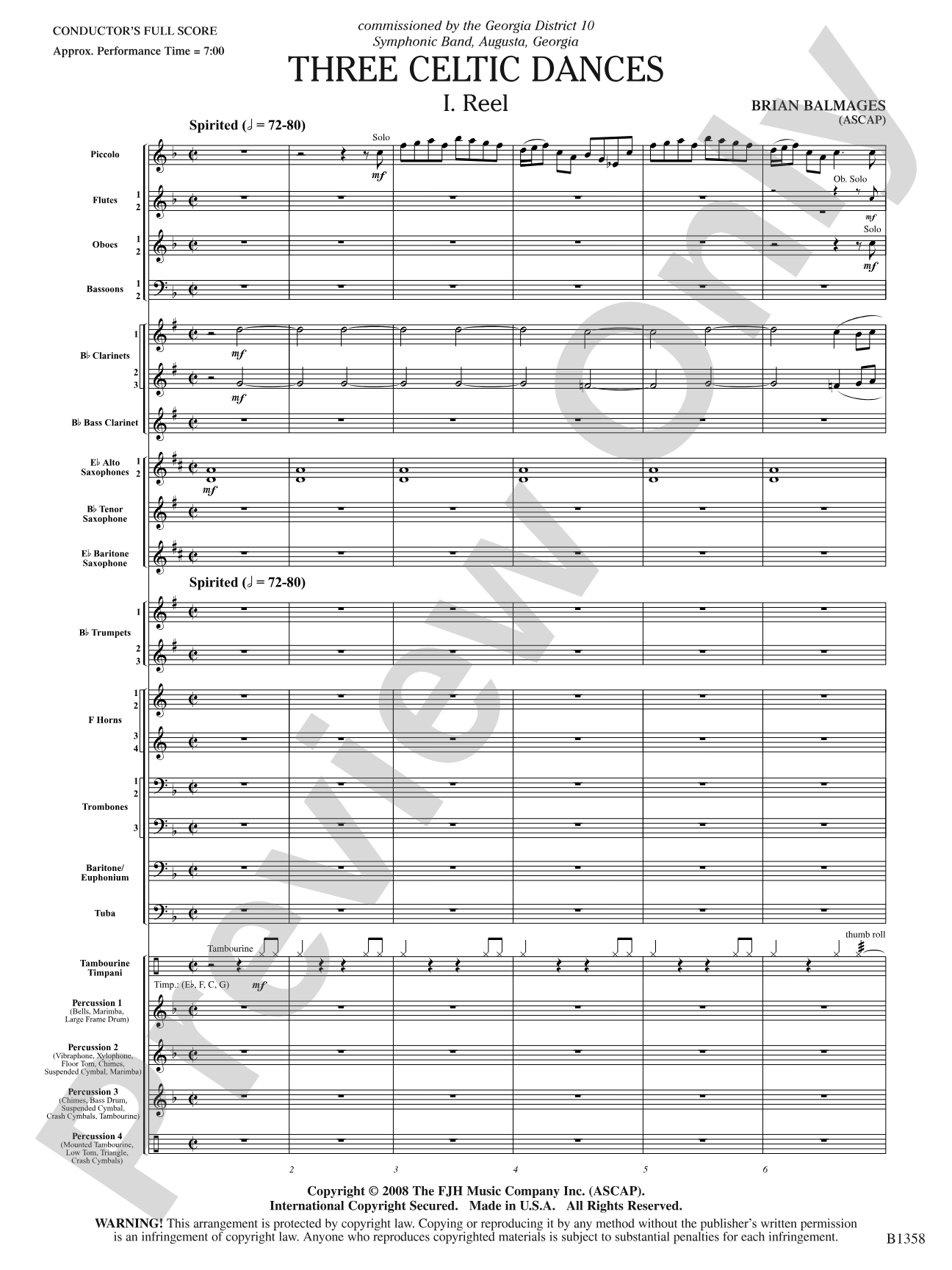 Three Celtic Dances: Concert Band Conductor Score & Parts