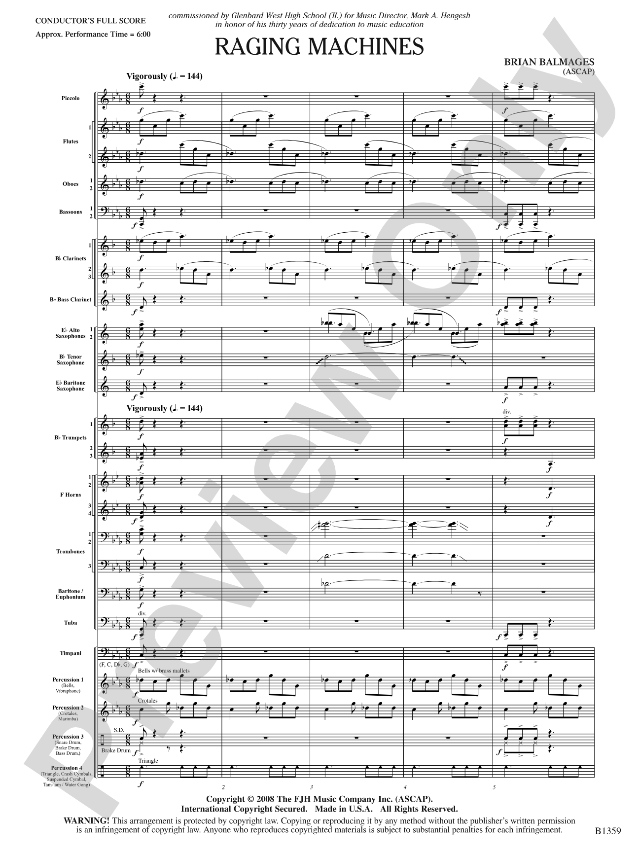 Raging Machines: Concert Band Conductor Score & Parts