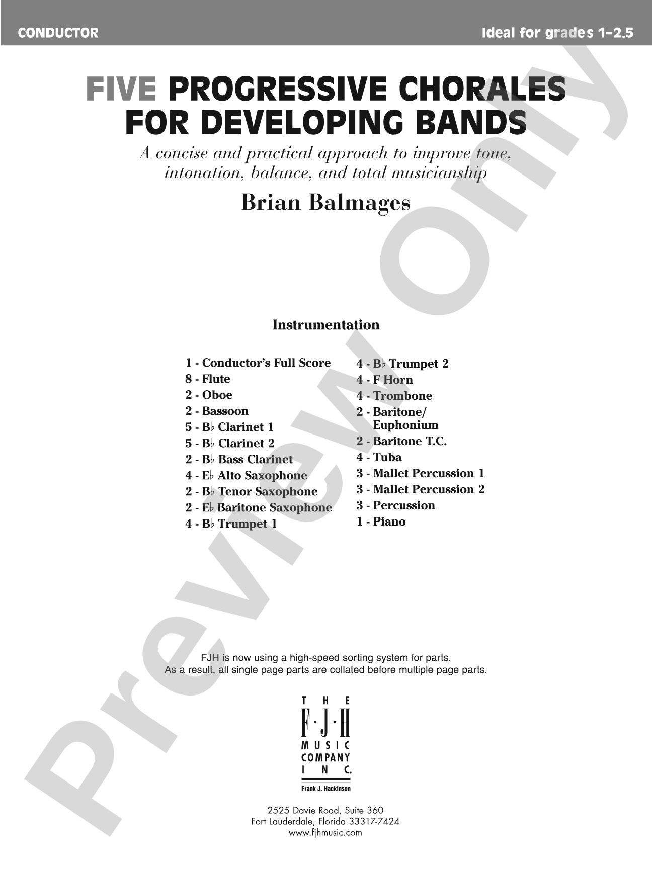 Five Progressive Chorales for Developing Bands: Concert Band Conductor Score & Parts