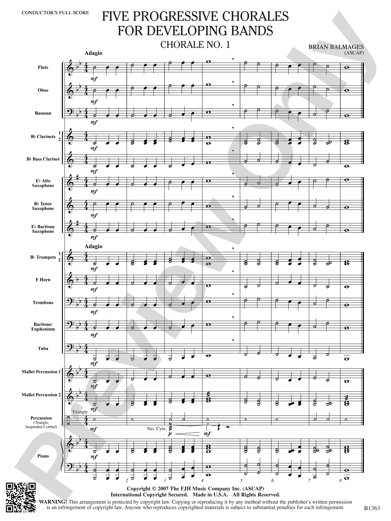 Five Progressive Chorales for Developing Bands: Concert Band Conductor Score & Parts