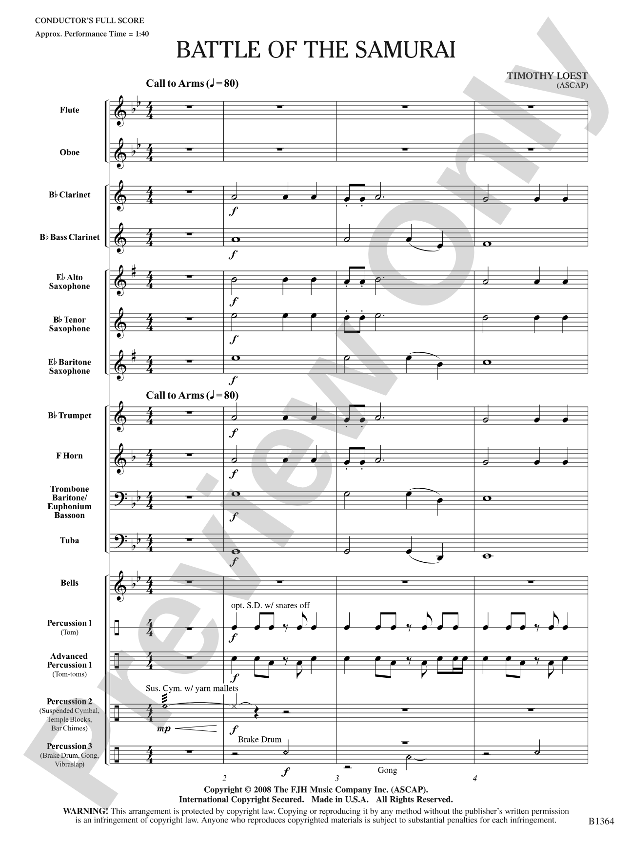 Battle of the Samurai: Concert Band Conductor Score & Parts
