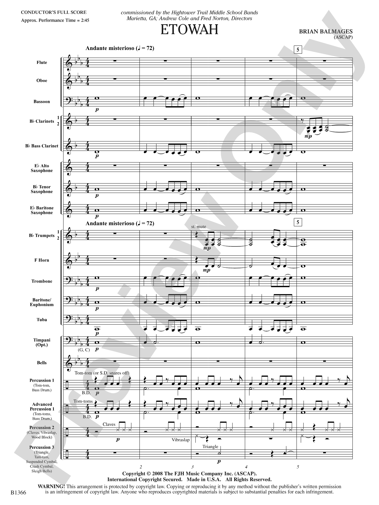 Etowah: Concert Band Conductor Score & Parts