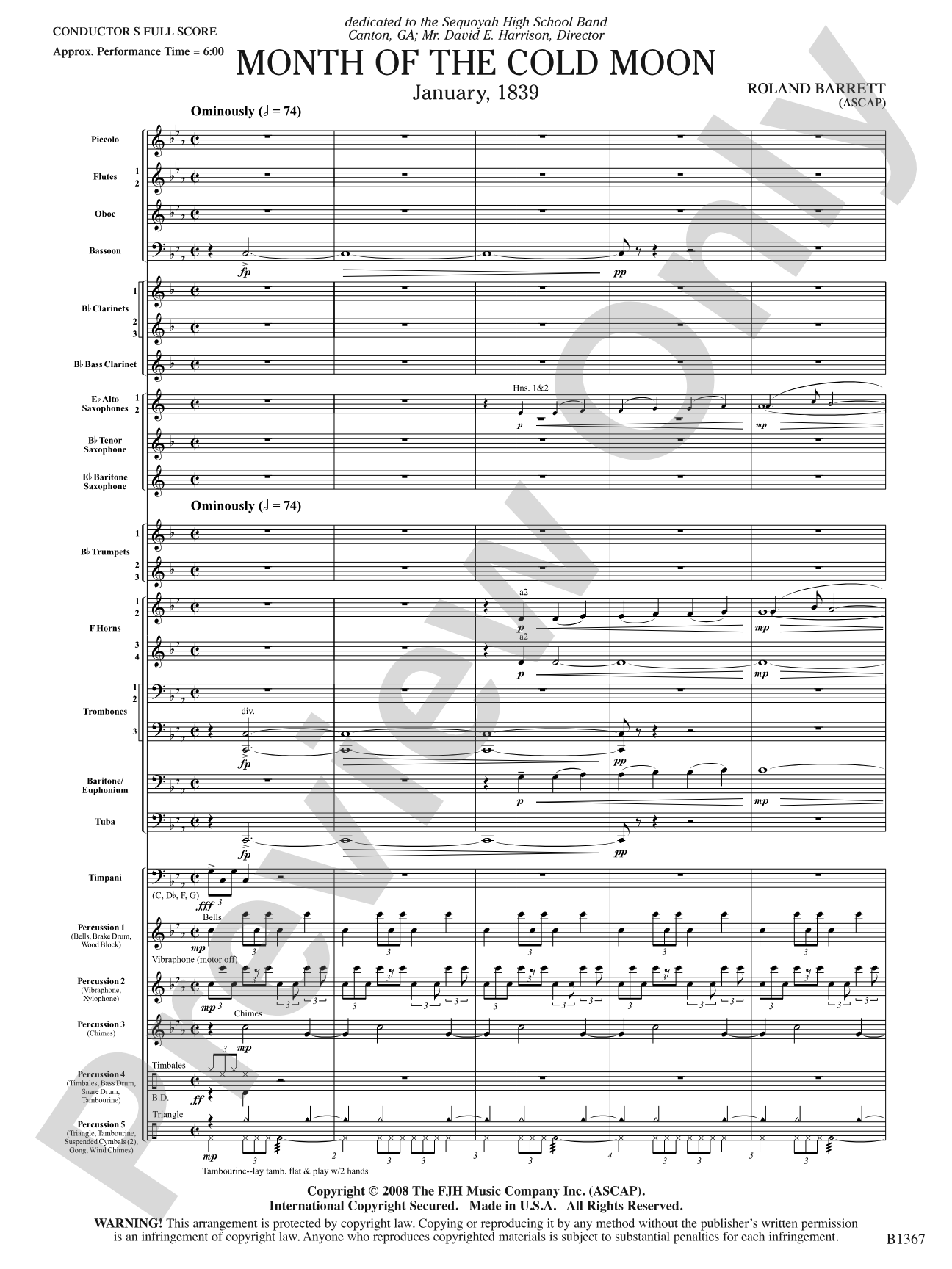 Month of the Cold Moon: Concert Band Conductor Score & Parts