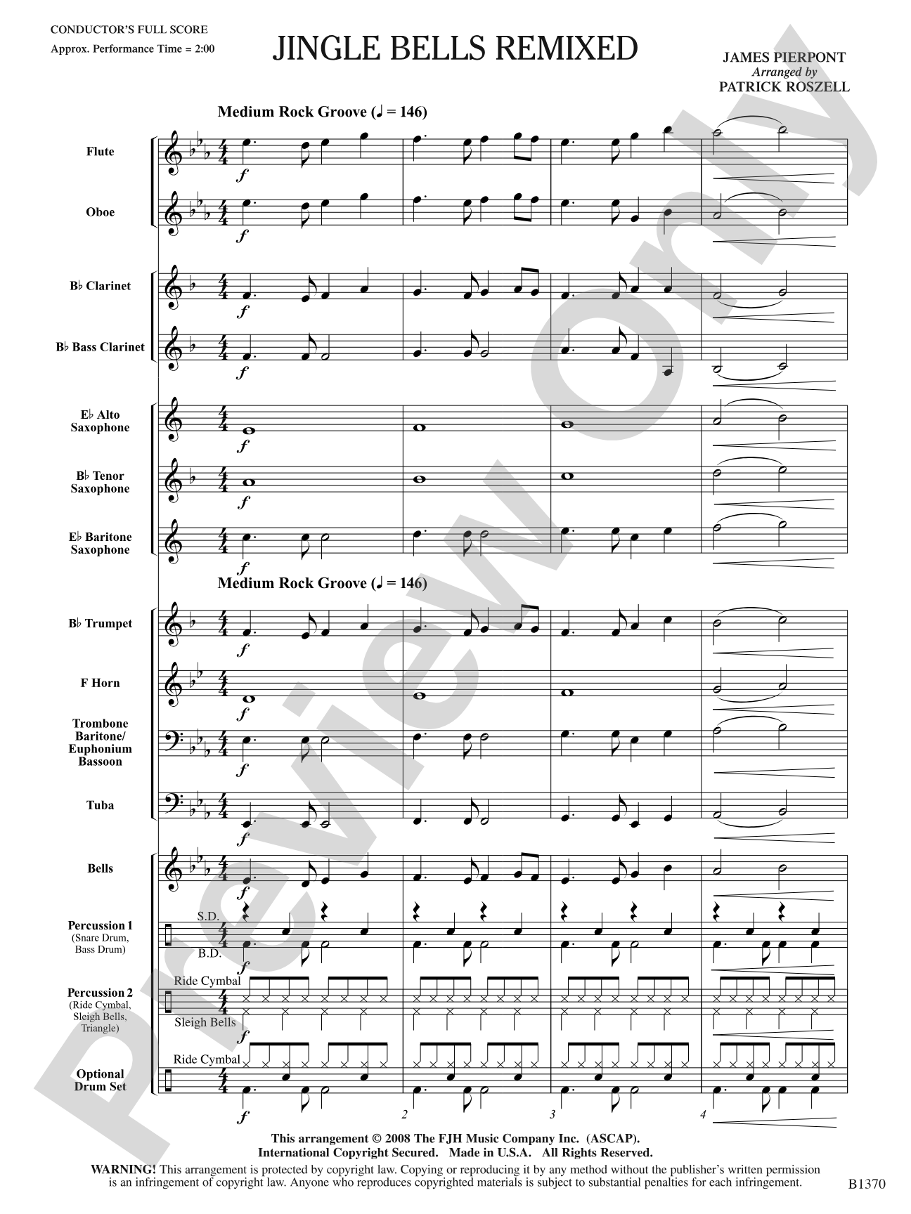 Jingle Bells Remixed: Concert Band Conductor Score & Parts