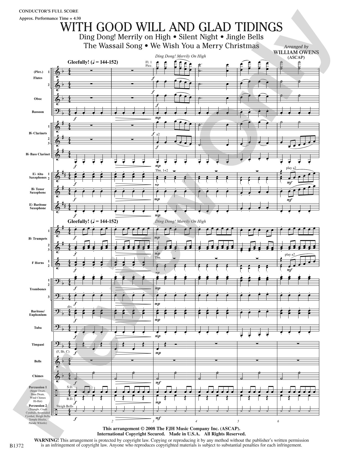 With Good Will and Glad Tidings: Concert Band Conductor Score & Parts