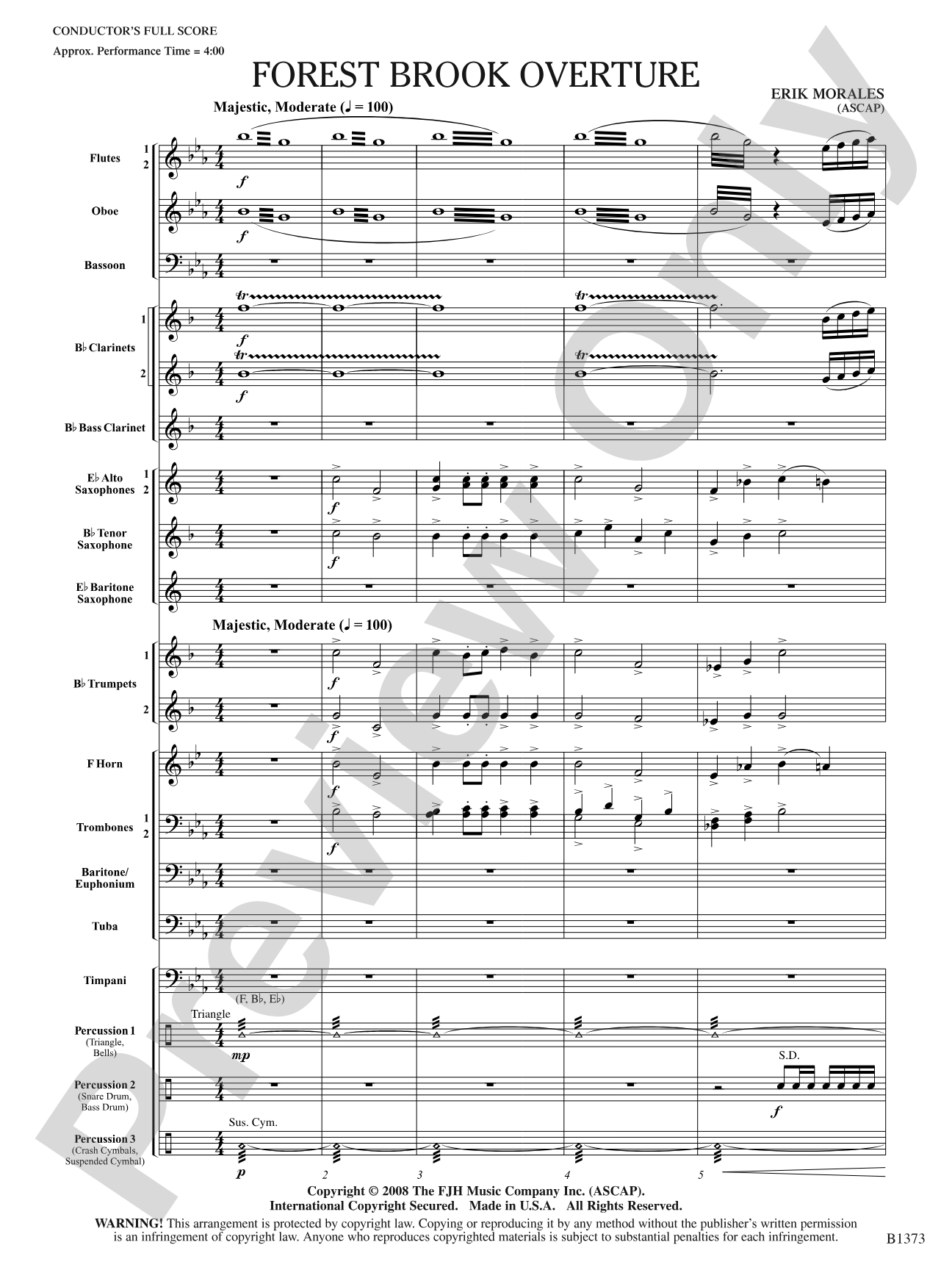 Forest Brook Overture: Concert Band Conductor Score & Parts