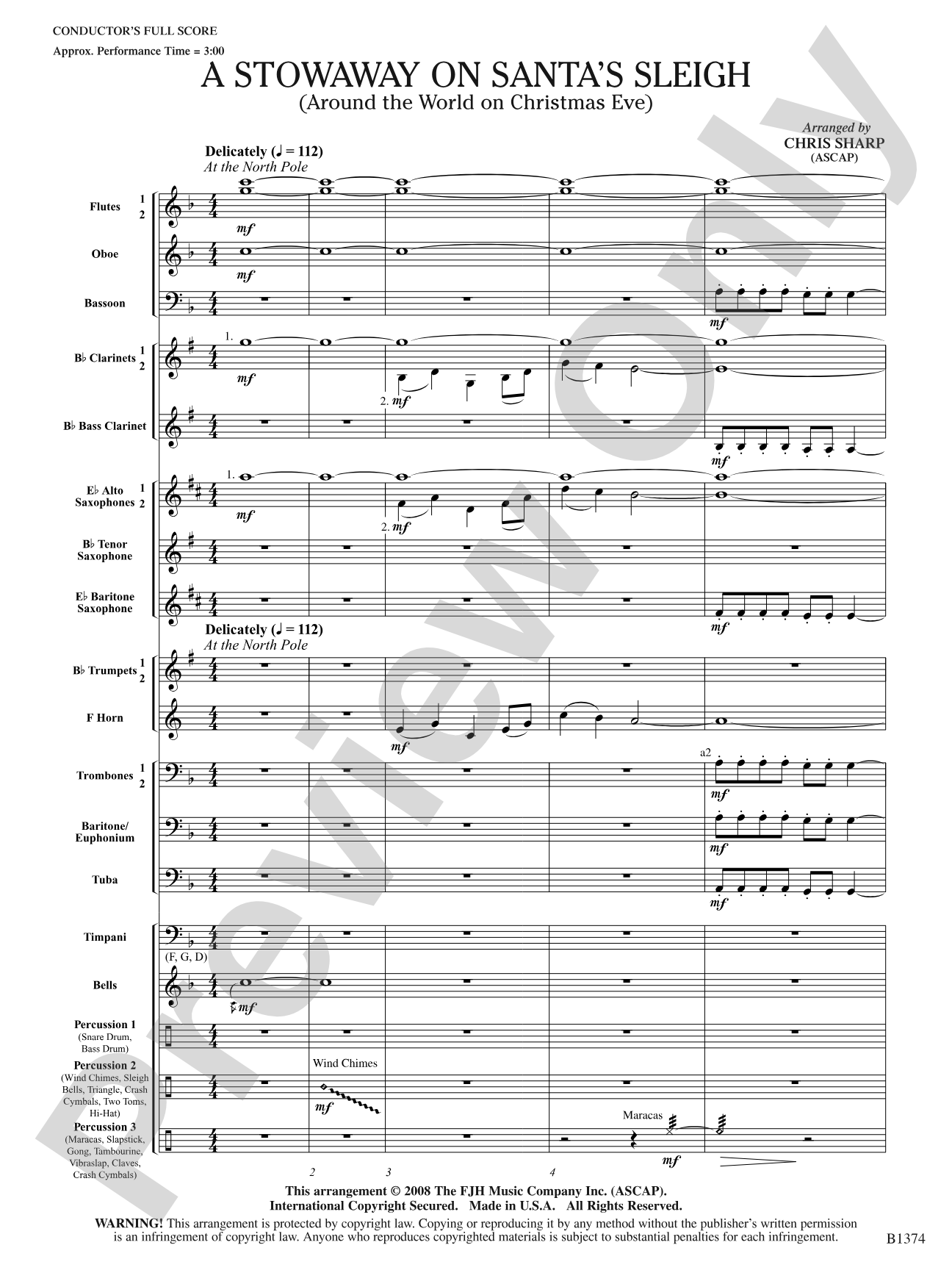 A Stowaway on Santa's Sleigh (Around the World on Christmas Eve): Concert Band Conductor Score & Parts