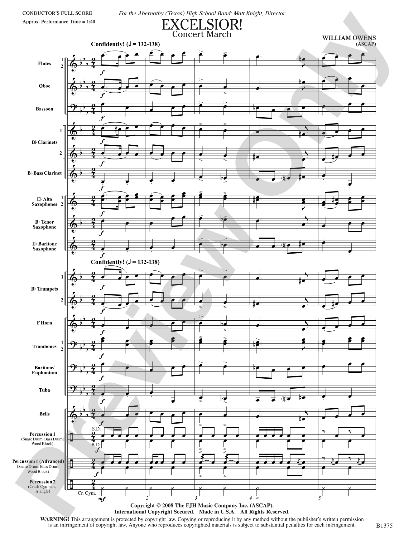 Excelsior! (Concert March): Concert Band Conductor Score & Parts