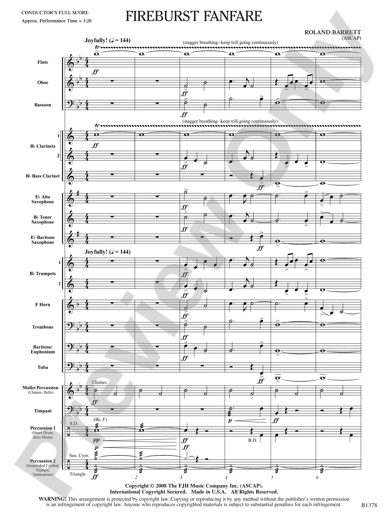 Fireburst Fanfare: Concert Band Conductor Score & Parts