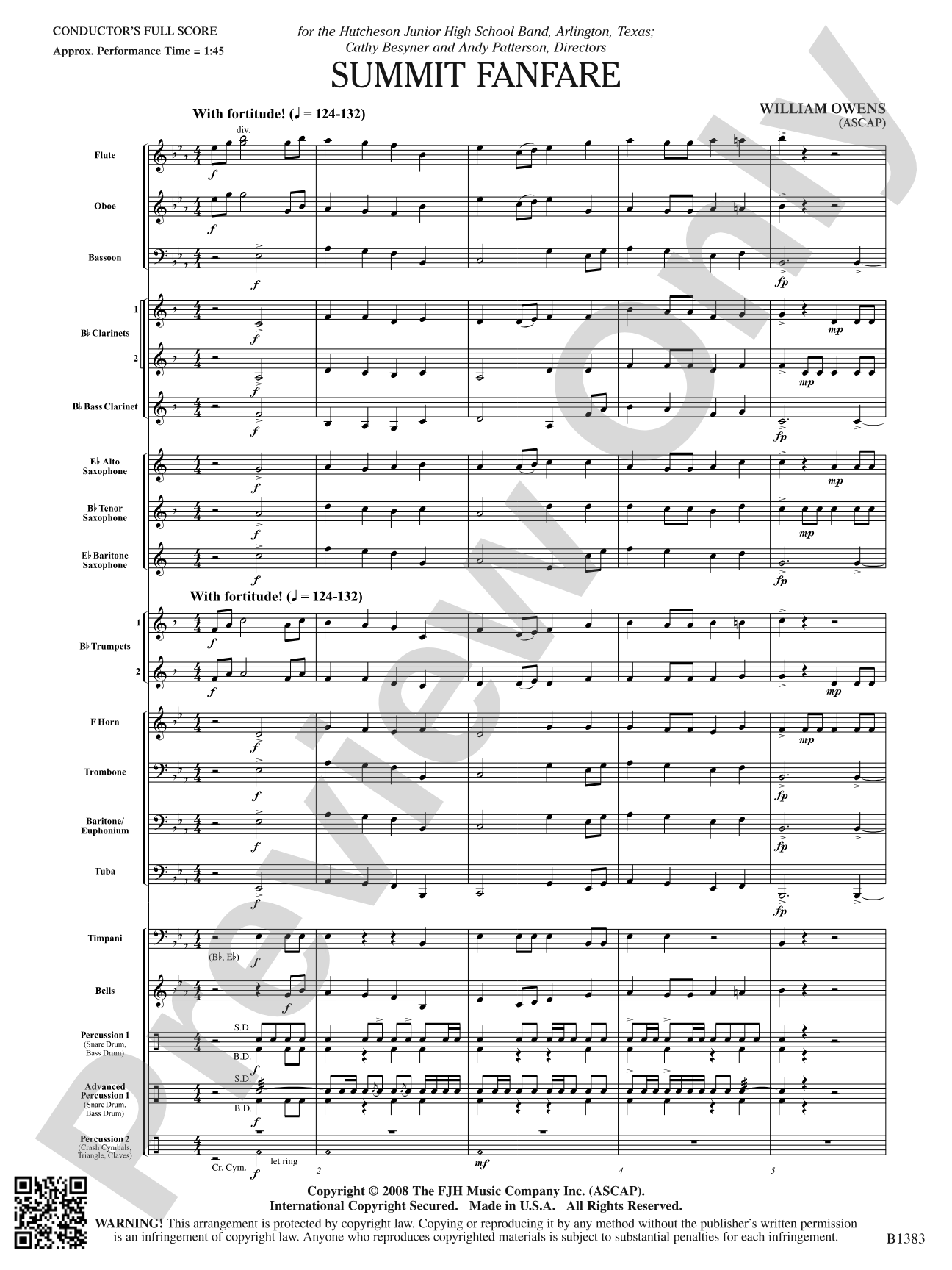 Summit Fanfare: Concert Band Conductor Score & Parts