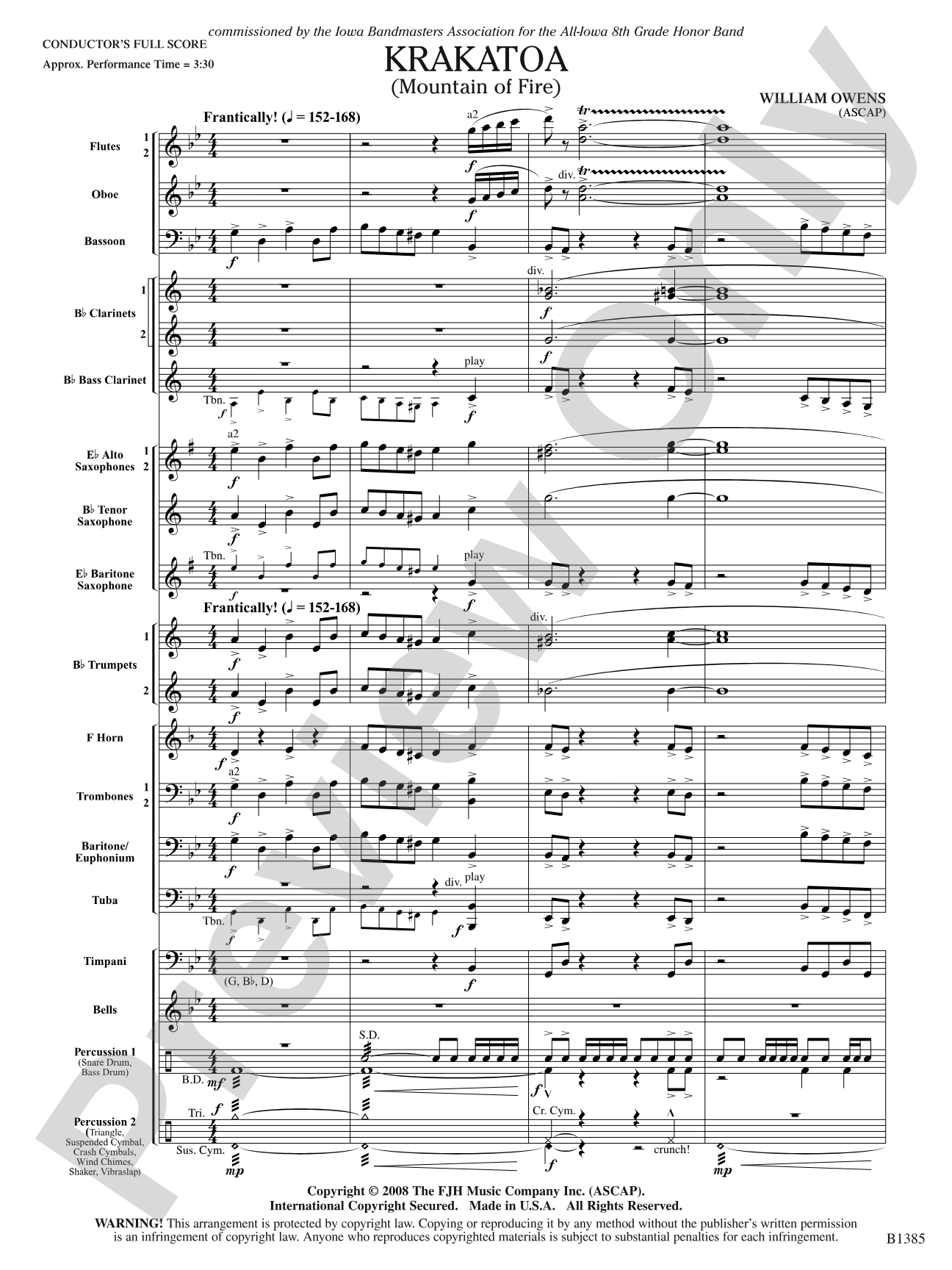 Krakatoa (Mountain of Fire): Concert Band Conductor Score & Parts