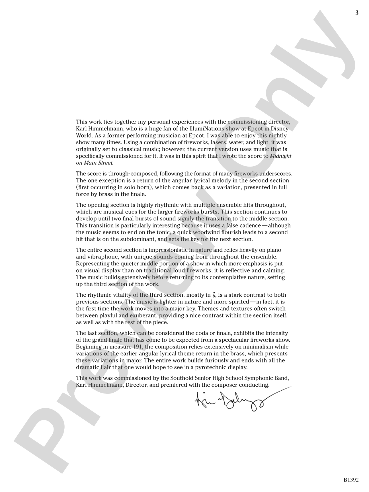 Midnight on Main Street: Score