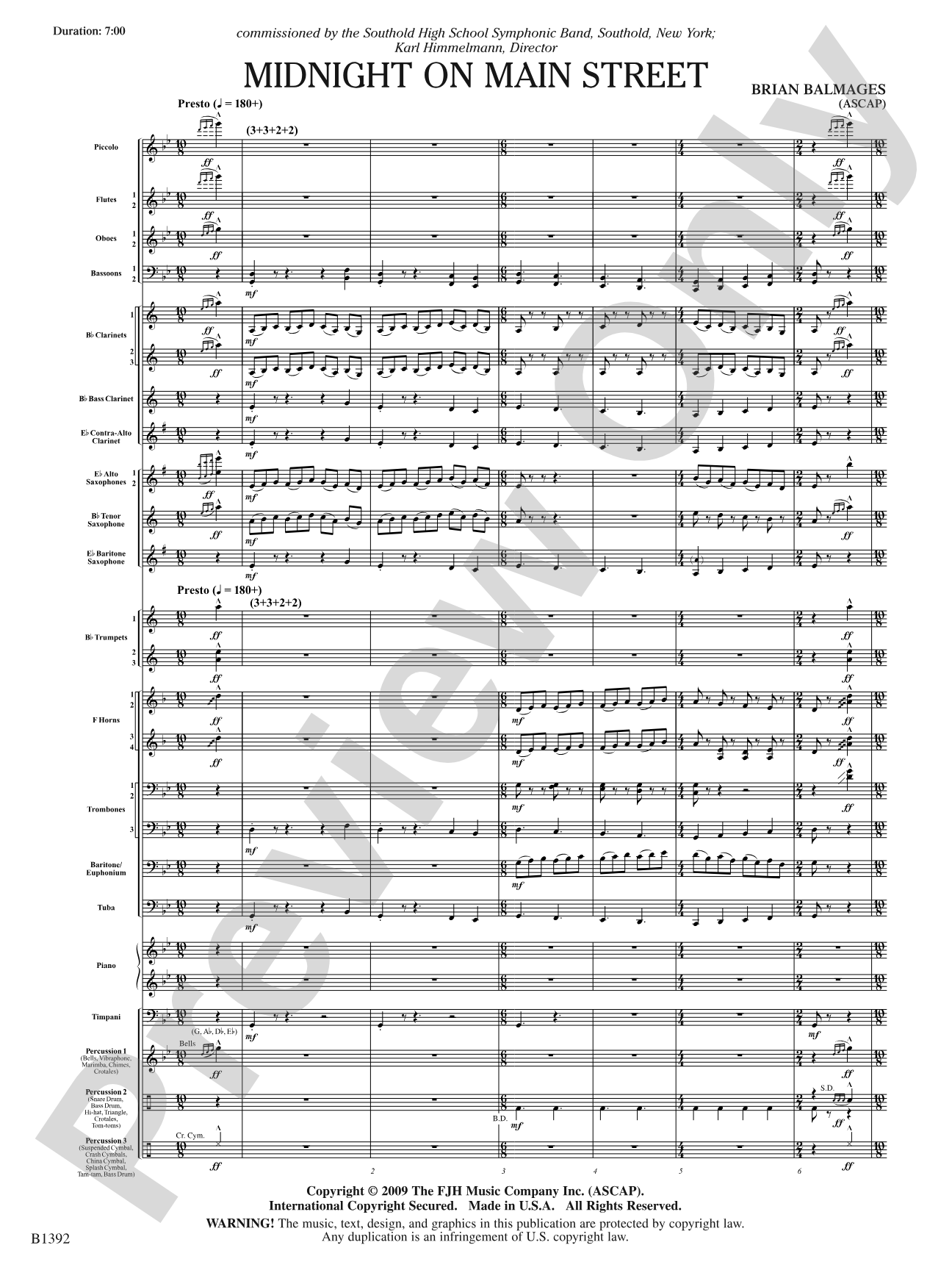 Midnight on Main Street: Score