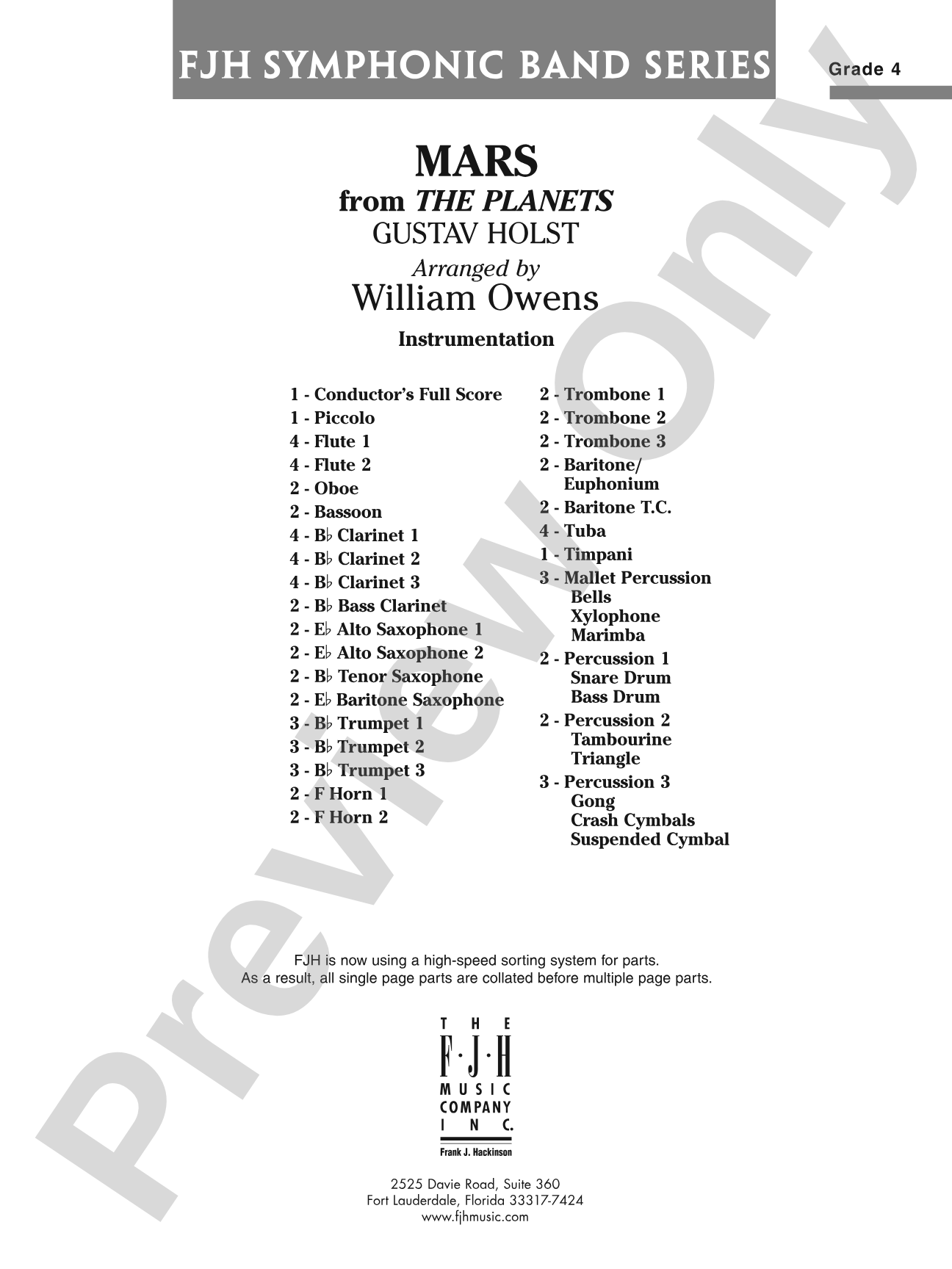Mars from The Planets: Concert Band Conductor Score & Parts