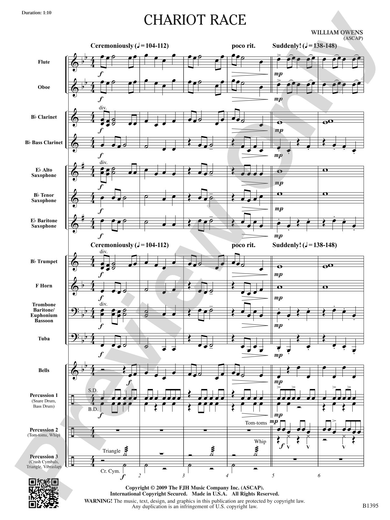 Chariot Race: Concert Band Conductor Score & Parts