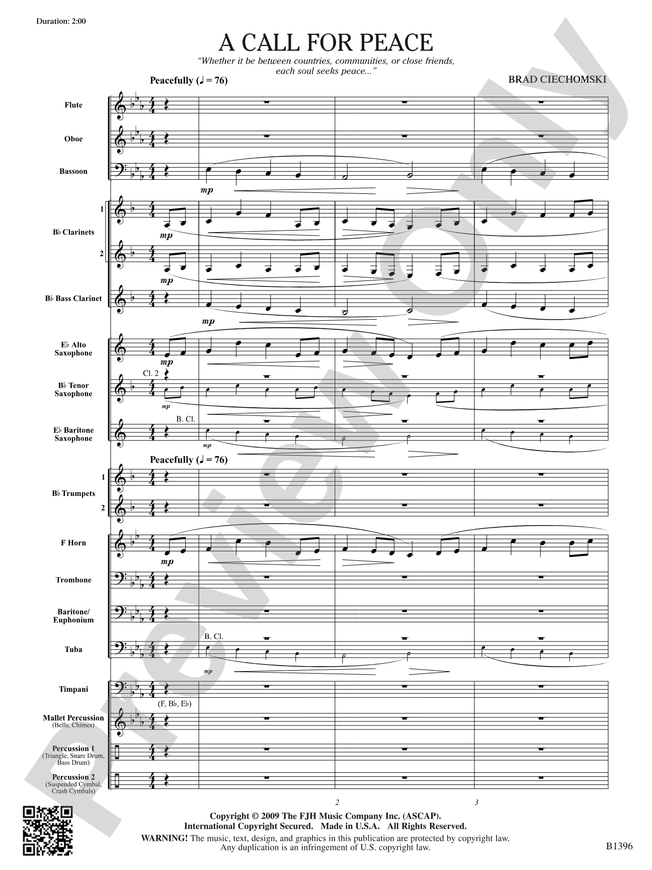A Call for Peace: Concert Band Conductor Score & Parts
