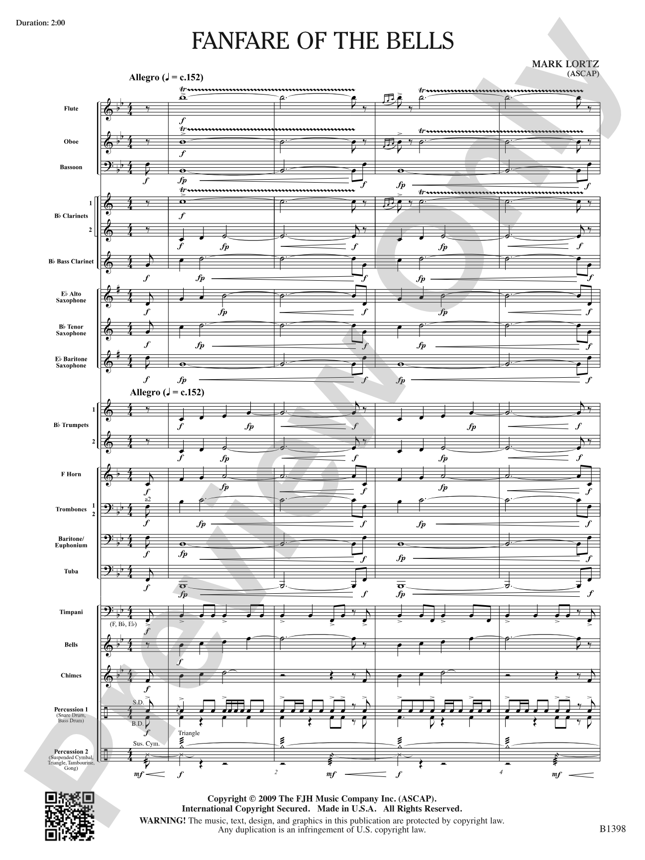 Fanfare of the Bells: Concert Band Conductor Score & Parts