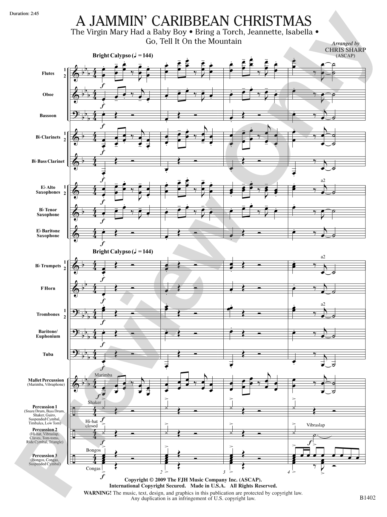 A Jammin' Caribbean Christmas: Concert Band Conductor Score & Parts