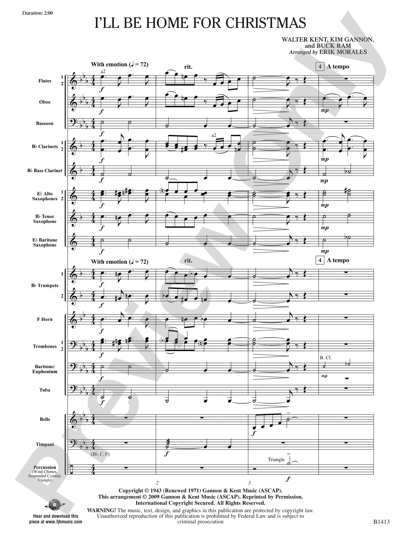I'll Be Home for Christmas: Score: Concert Band