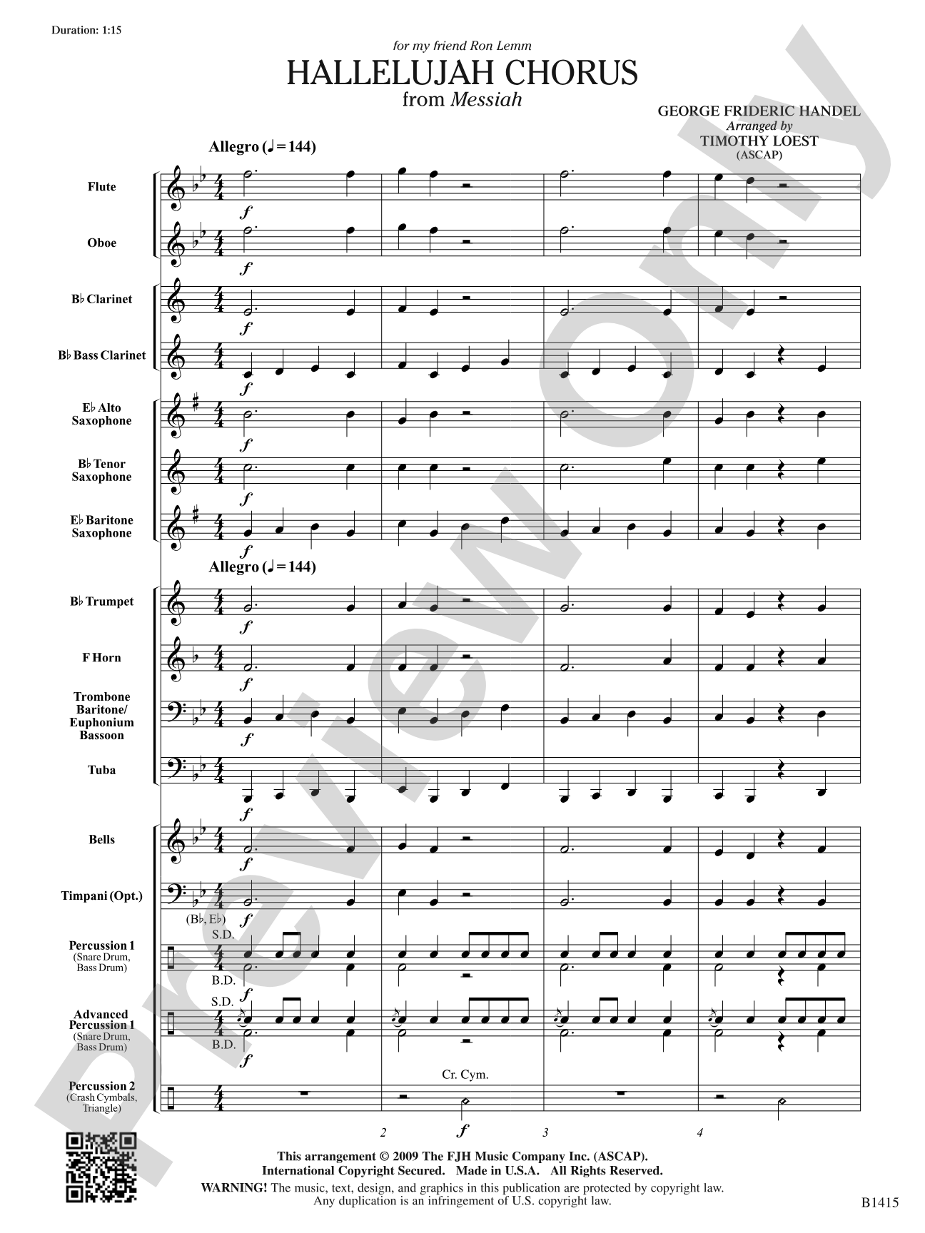 Hallelujah Chorus: Concert Band Conductor Score & Parts