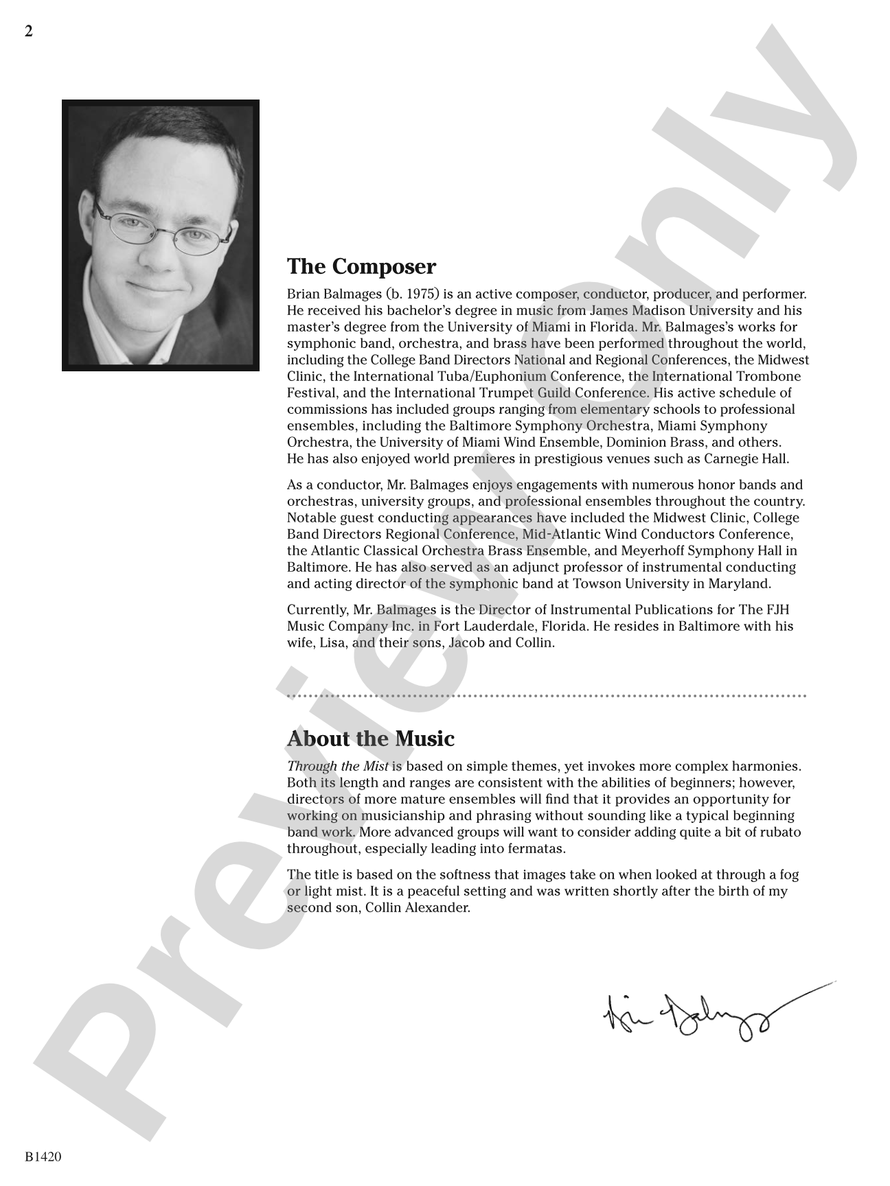 Through the Mist: Concert Band Conductor Score & Parts