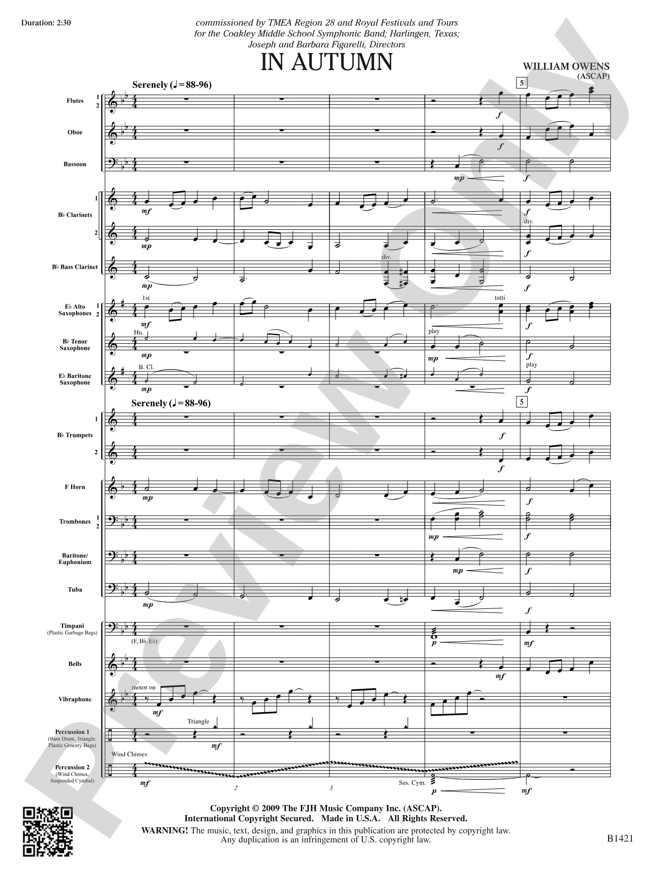 In Autumn: Concert Band Conductor Score & Parts